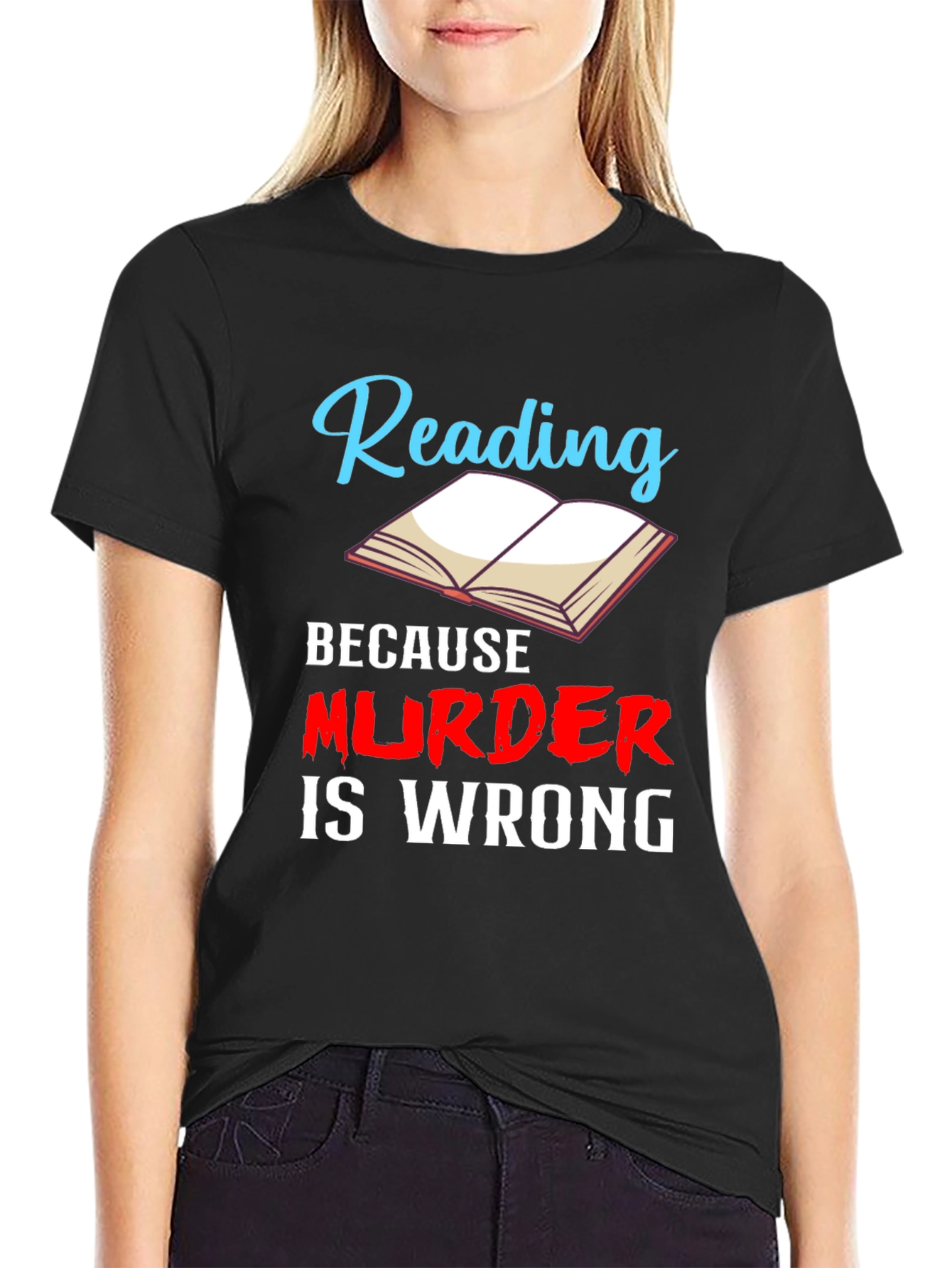 Black Reading Because Murder is Wrong Graphic Tee view 2
