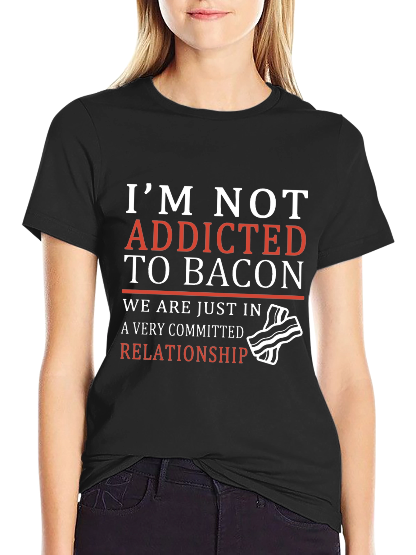 Black Funny Bacon Relationship T-Shirt view 2