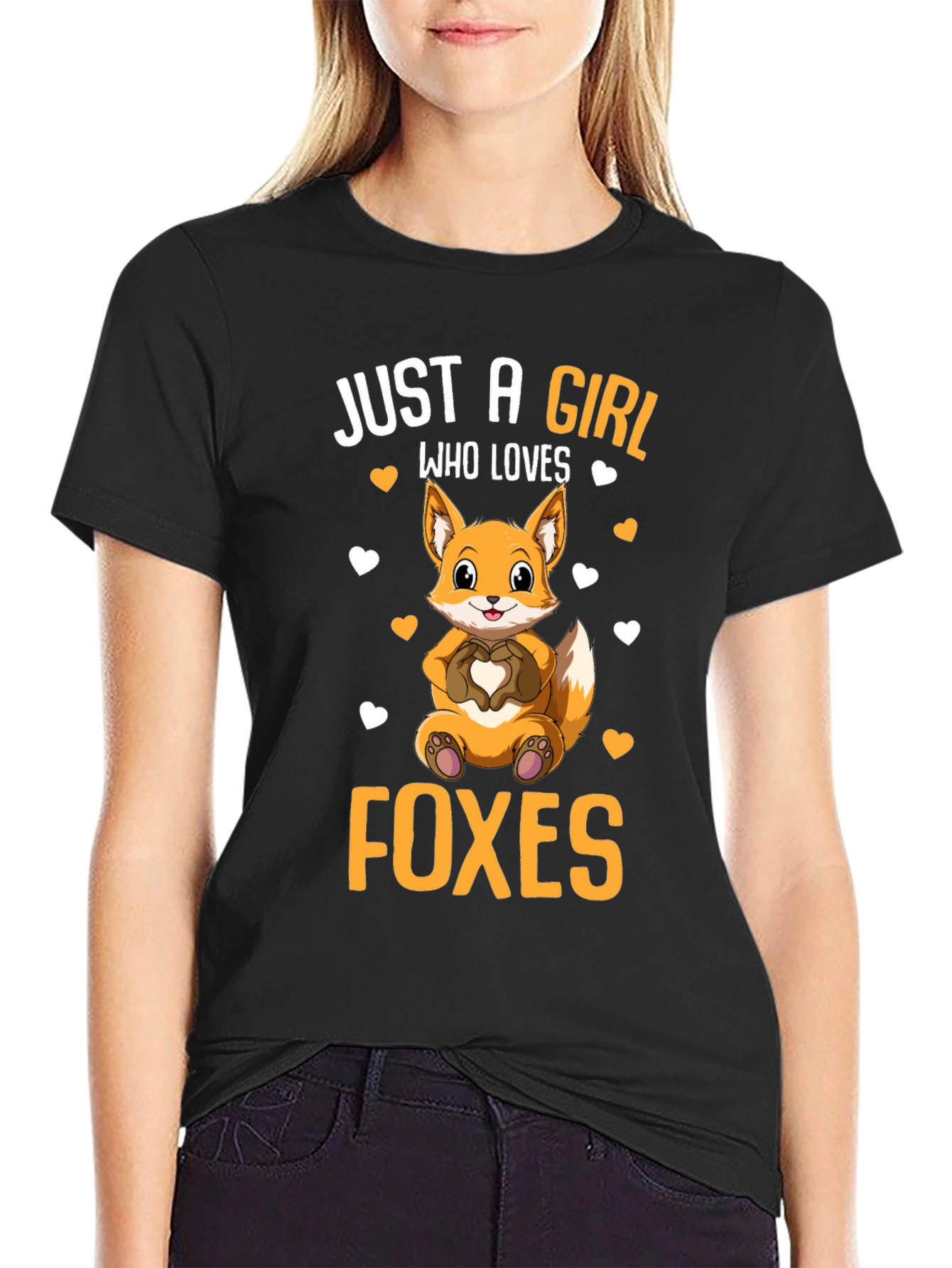 Black Just A Girl Who Loves Foxes T-Shirt view 2