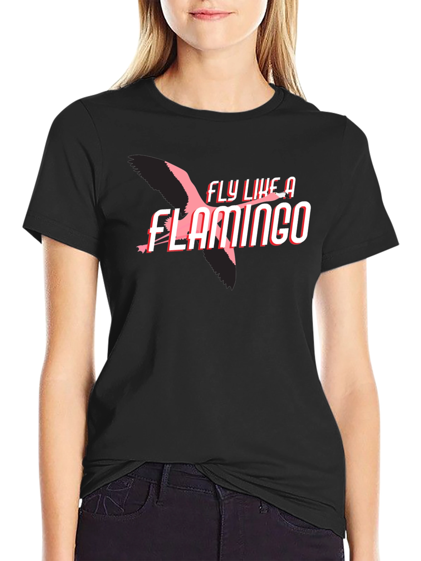 Black Fly Like a Flamingo Graphic Tee - Black view 2