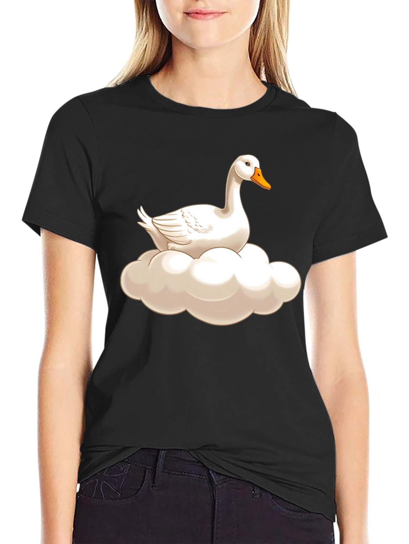 Black Goose on Cloud Graphic Tee - Black Cotton T-Shirt view 2