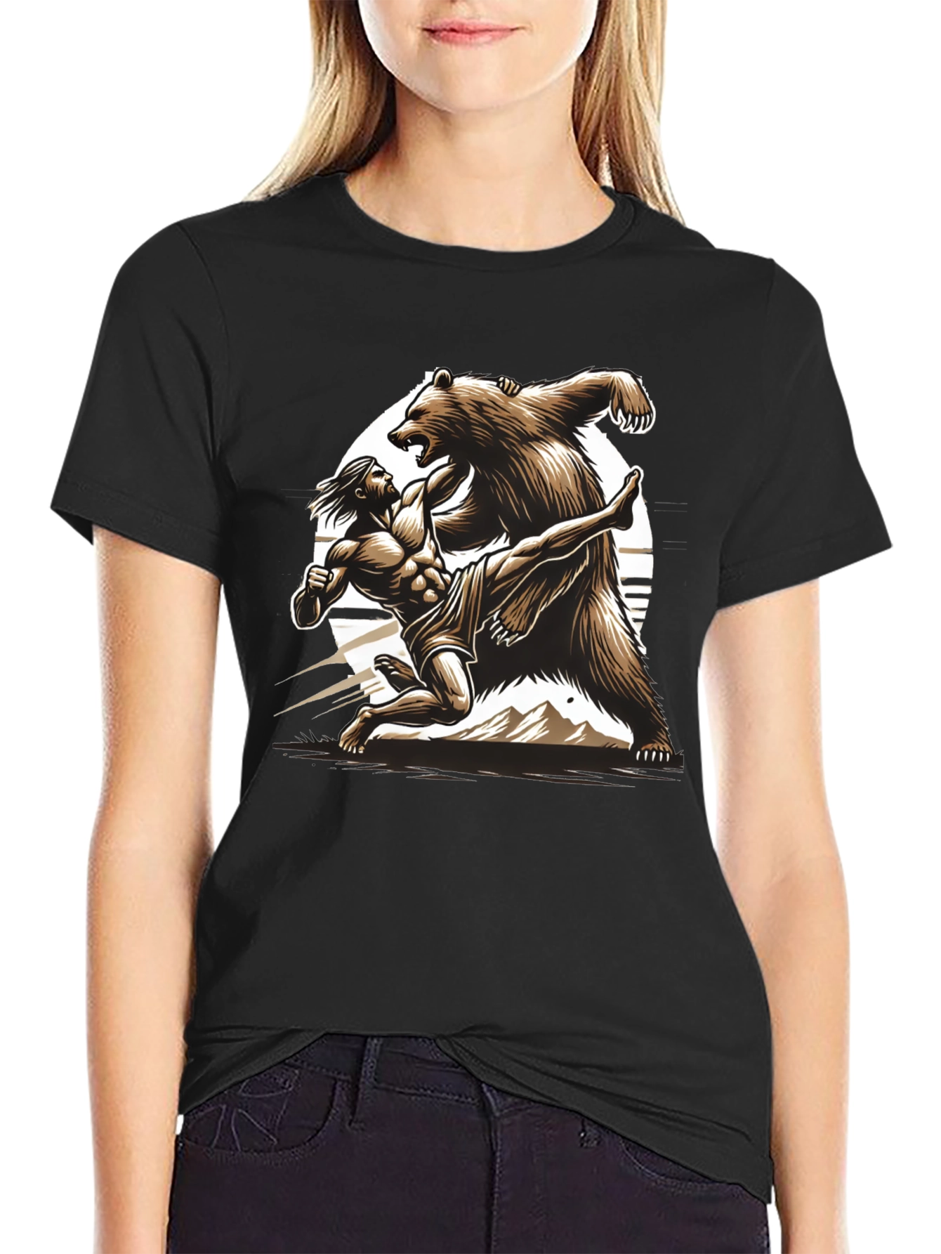 Black Man Vs Bear Graphic T-Shirt view 2