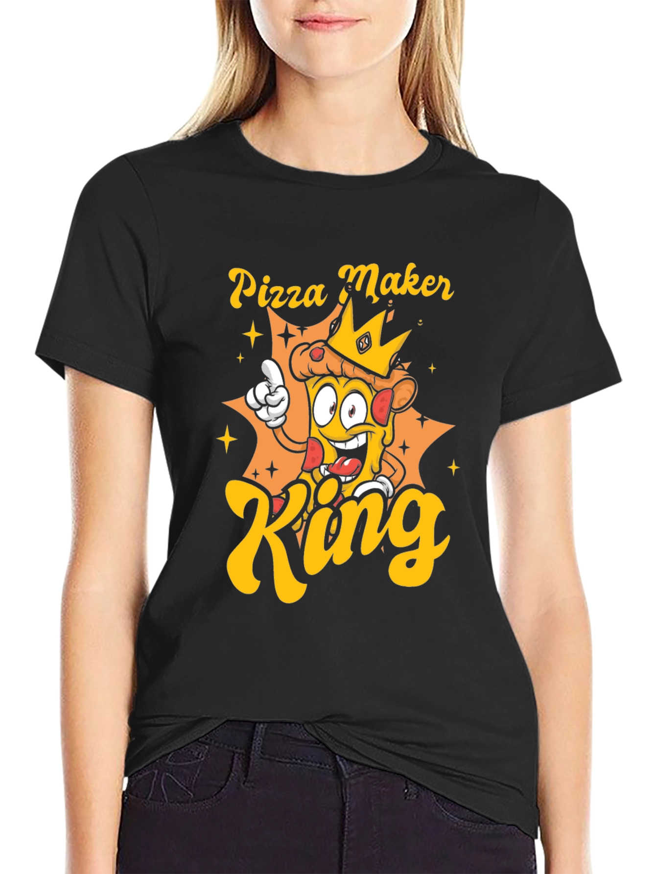 Black Pizza Maker King Graphic T-Shirt - Unisex view 2