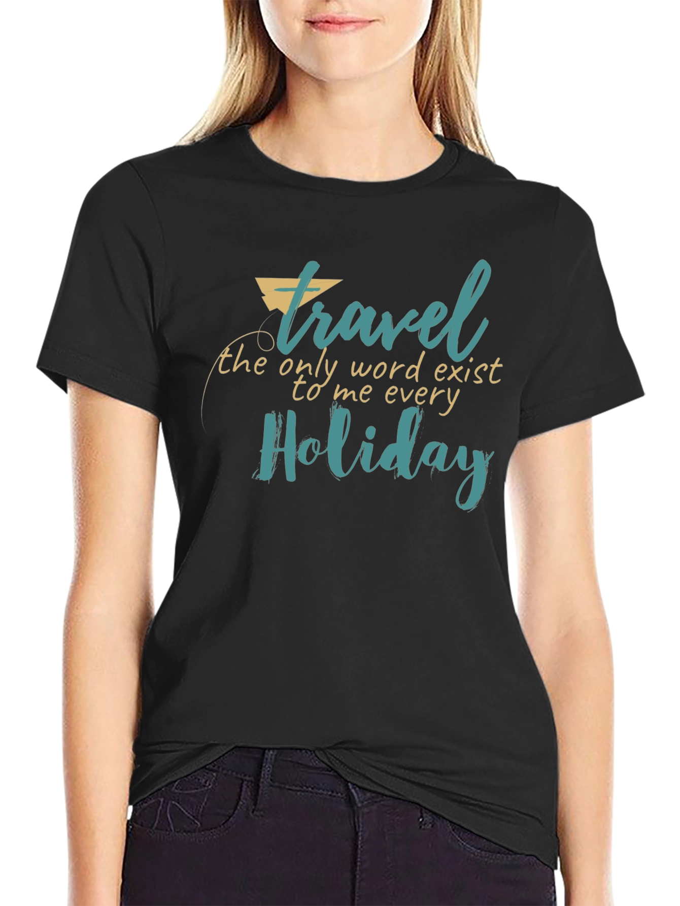 Black Travel Holiday Graphic Print Black T-Shirt view 2