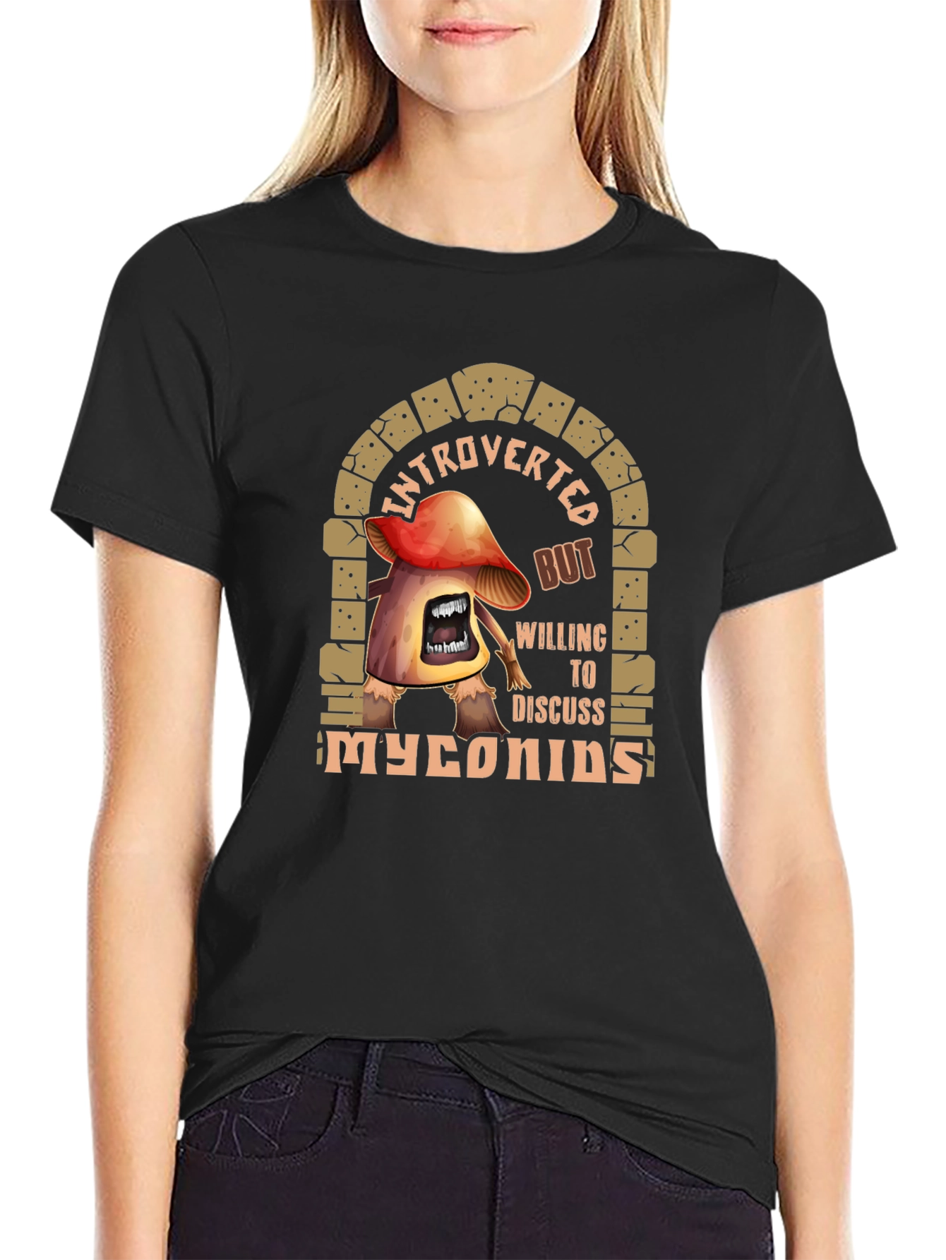 Black Introverted Myconids Mushroom T-Shirt view 2