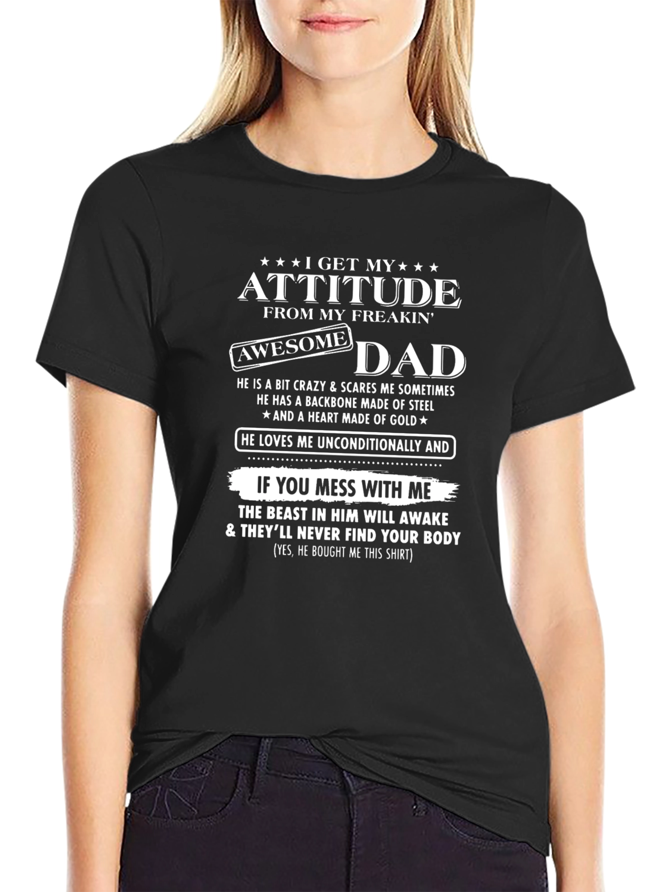 Black Awesome Dad Attitude Graphic T-Shirt view 2