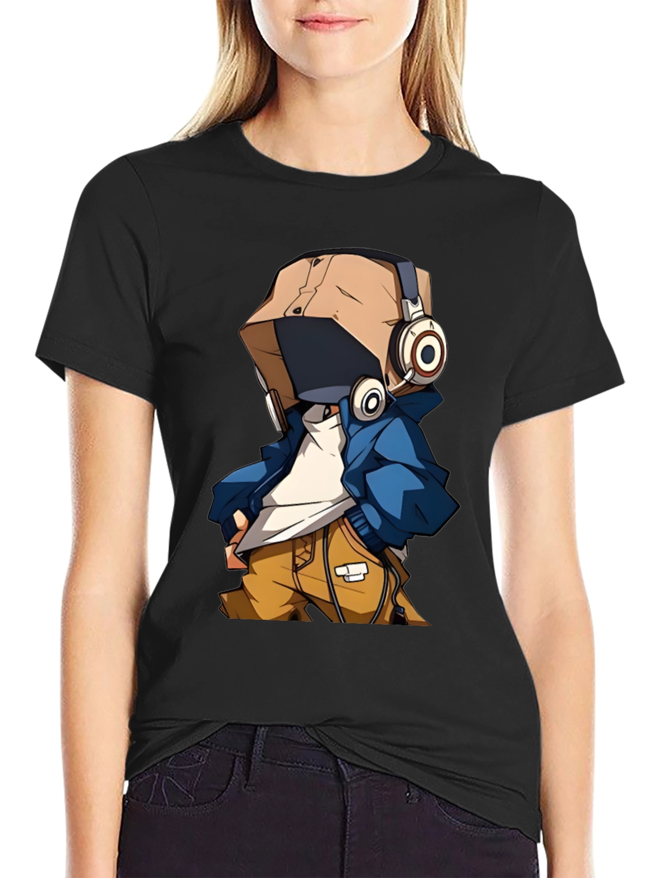 Black Cool Cartoon Character T-Shirt view 2
