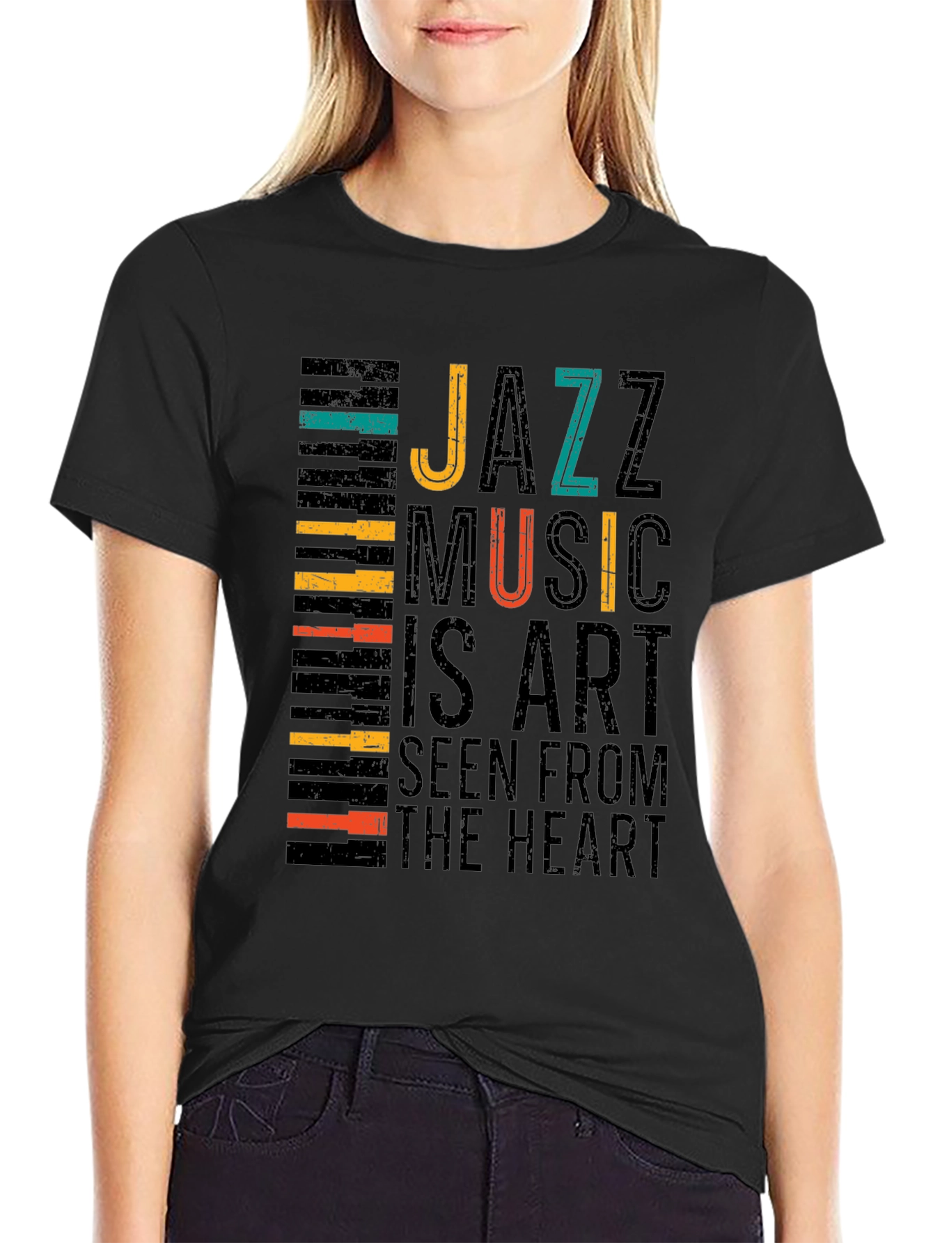 Black Jazz Music Art T-Shirt - Seen From The Heart view 2