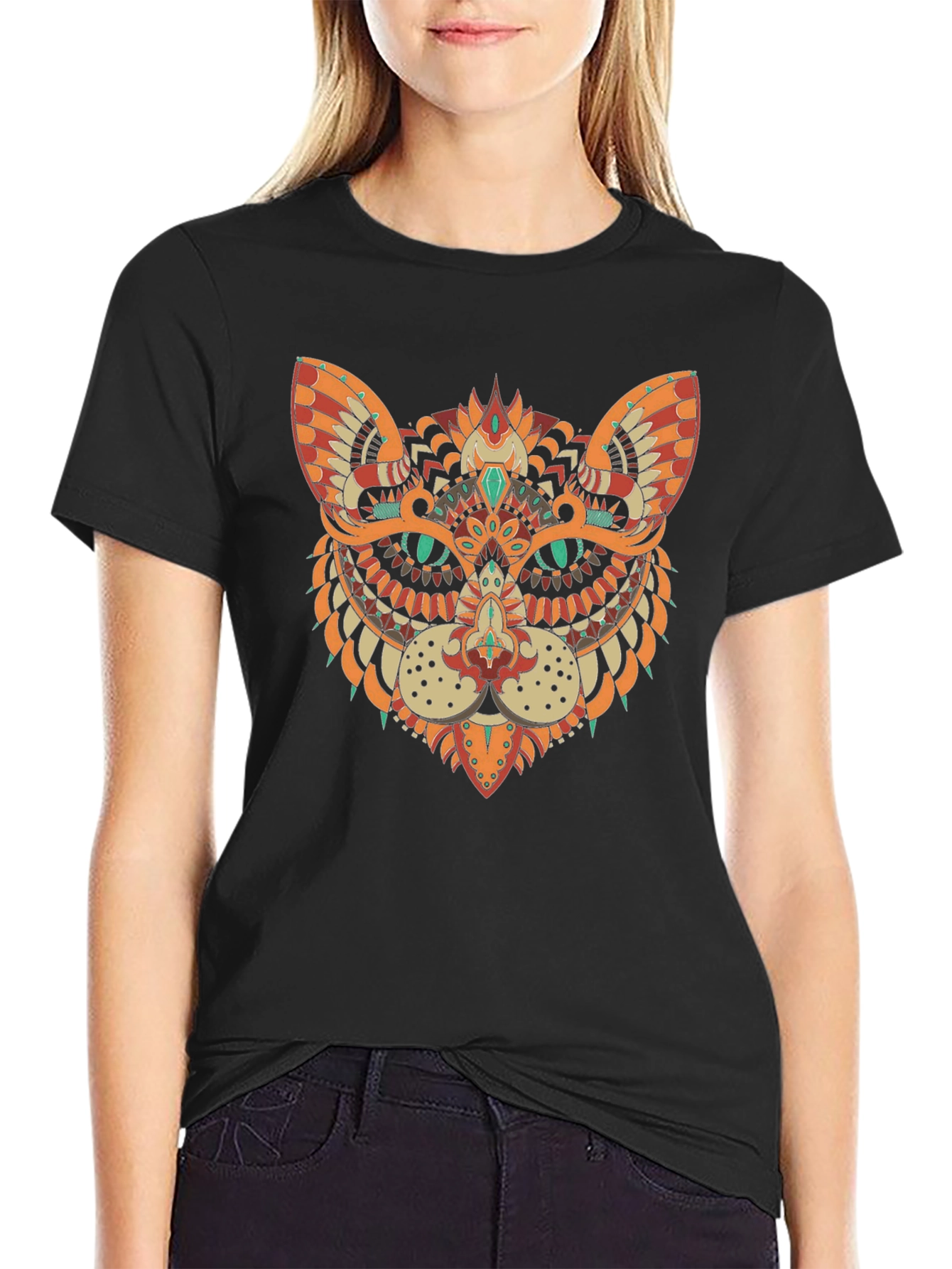 Black Mystic Cat Graphic Tee - Stylish Black T-Shirt view 2