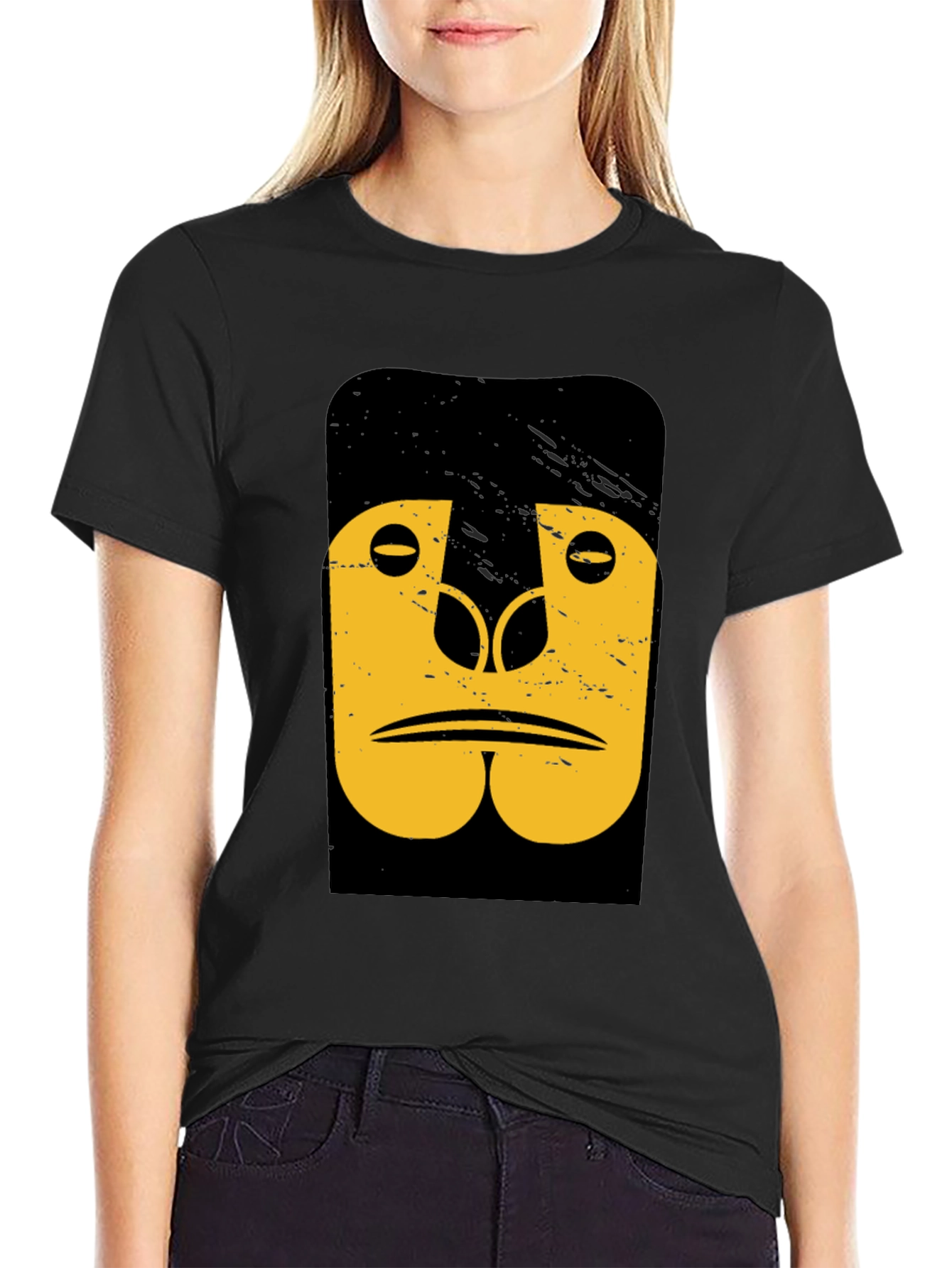 Black Abstract Gorilla Graphic Tee - Black Cotton T-Shirt view 2