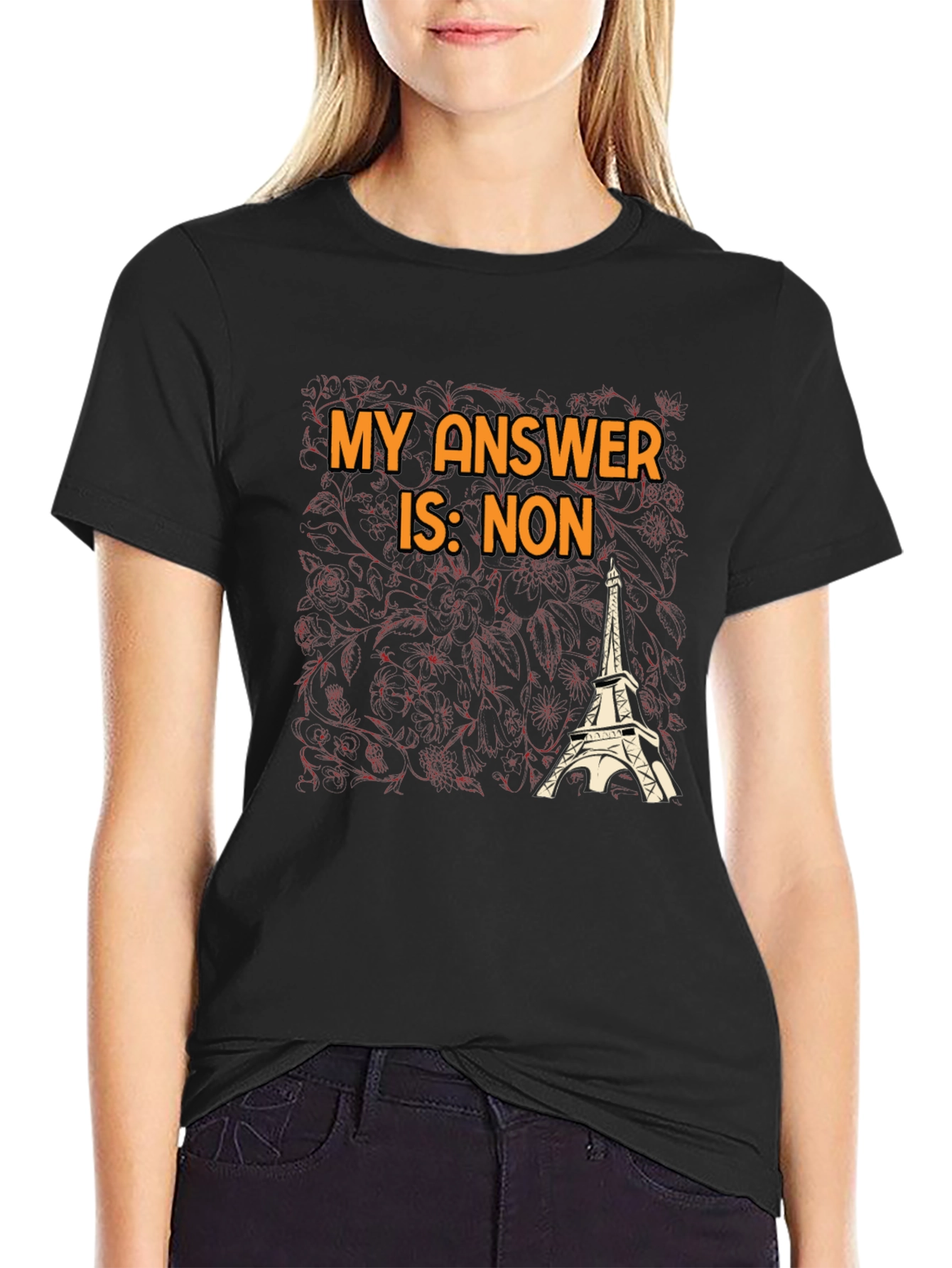 Black My Answer is Non T-Shirt - Eiffel Tower Graphic Tee view 2
