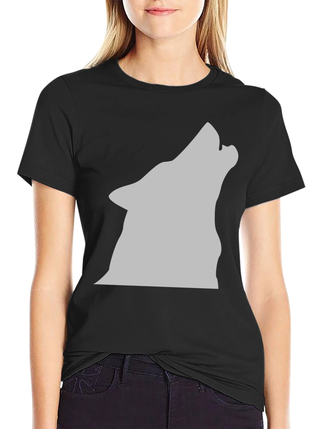 Black Wolf Silhouette Graphic Tee - Black Cotton T-Shirt view 2