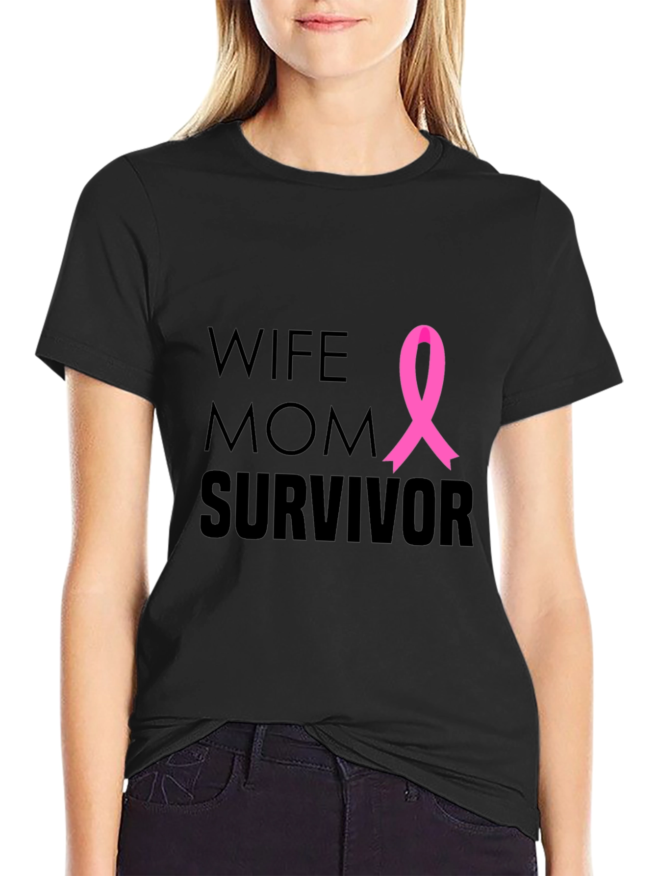 Black Wife Mom Survivor Breast Cancer Awareness T-Shirt view 2