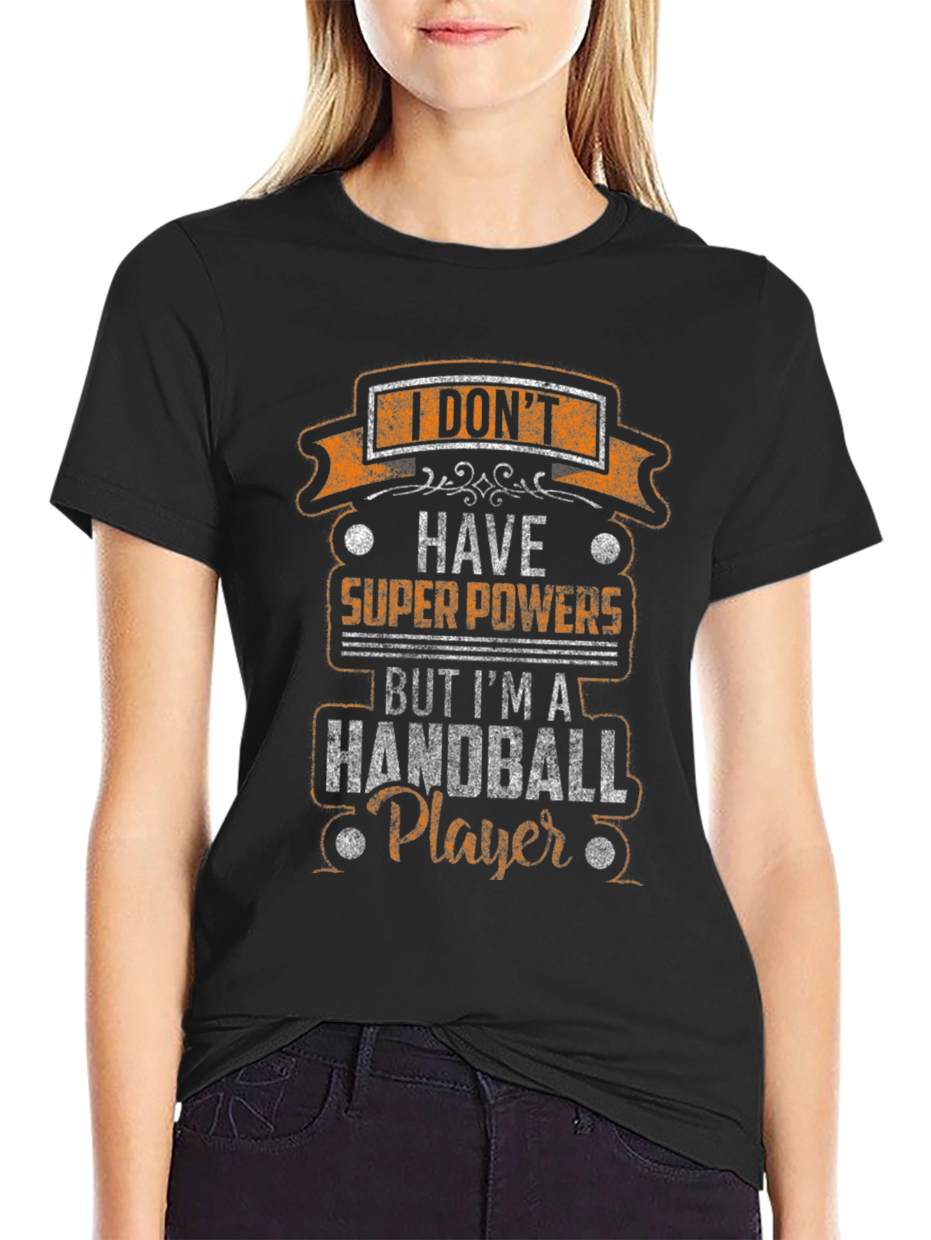 Black Handball Player Graphic T-Shirt - Funny Sport Tee view 2