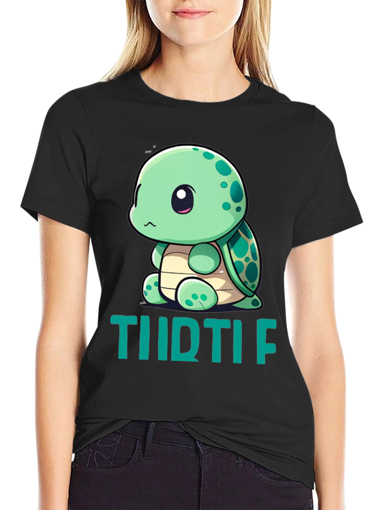 Black Cute Turtle Graphic T-Shirt - Men's Black Tee view 2