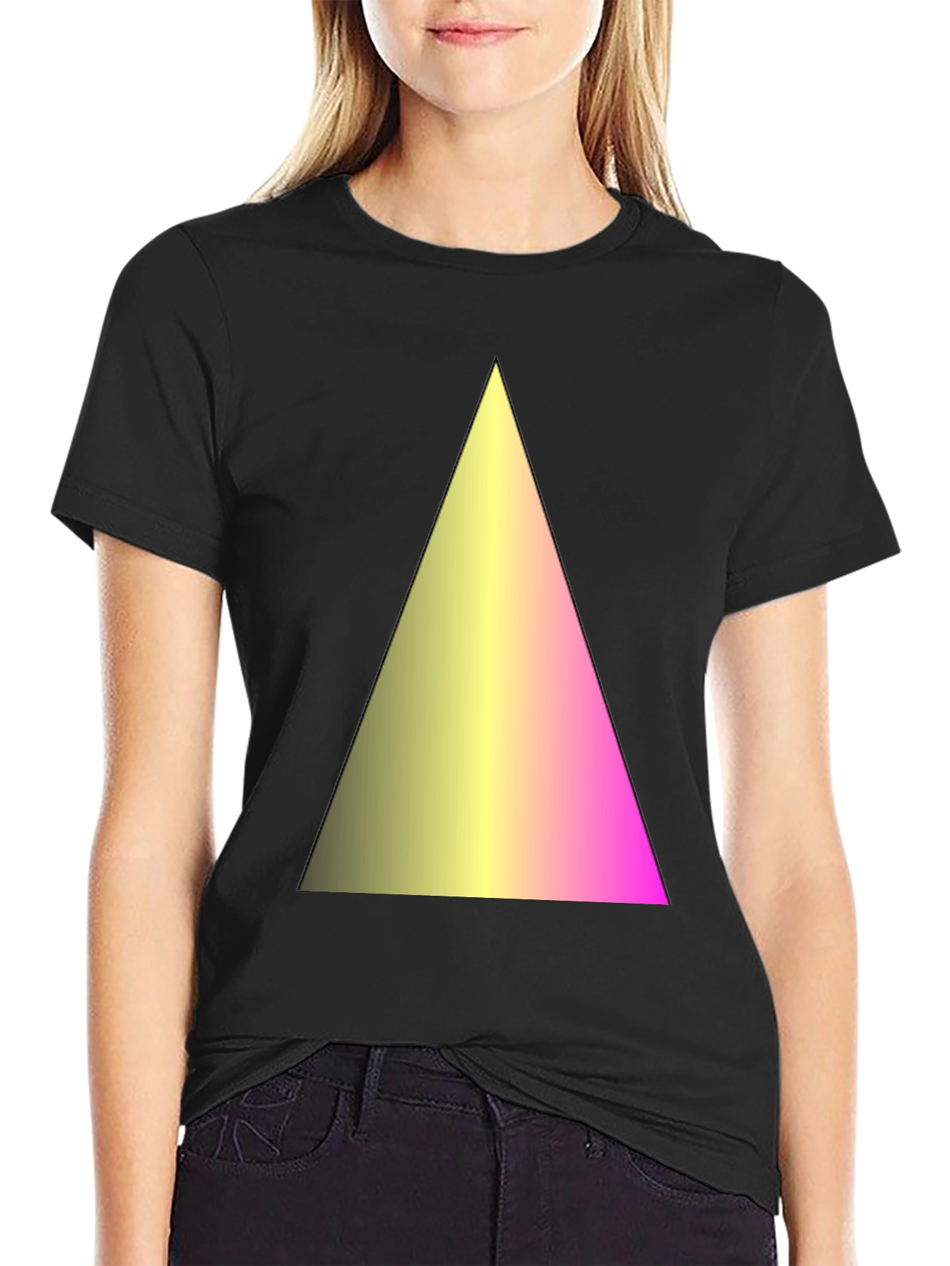 Black Gradient Triangle Graphic Black T-Shirt view 2