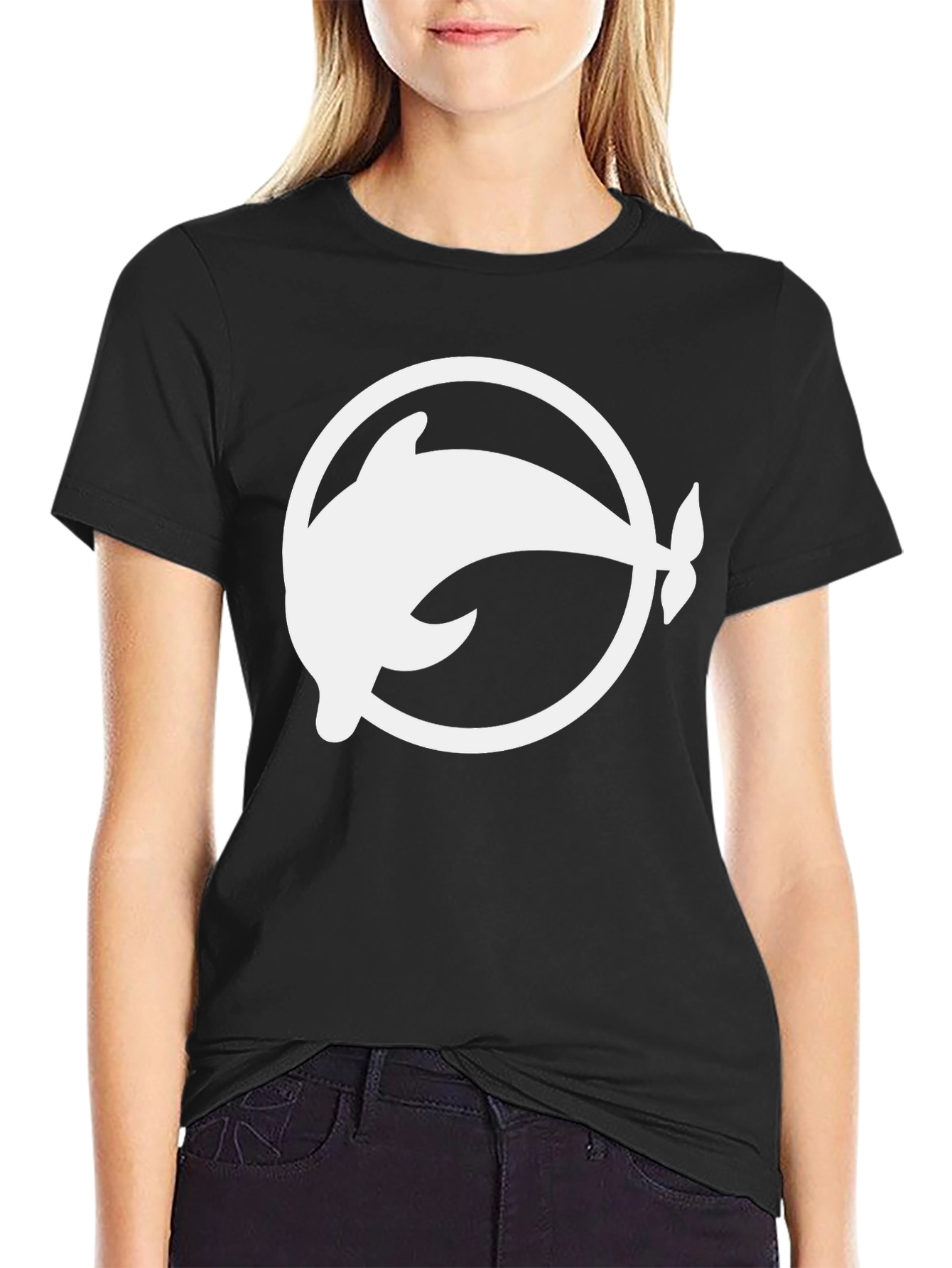 Black Dolphin Circle Graphic Tee - Stylish Black Cotton Blend T-Shirt view 2