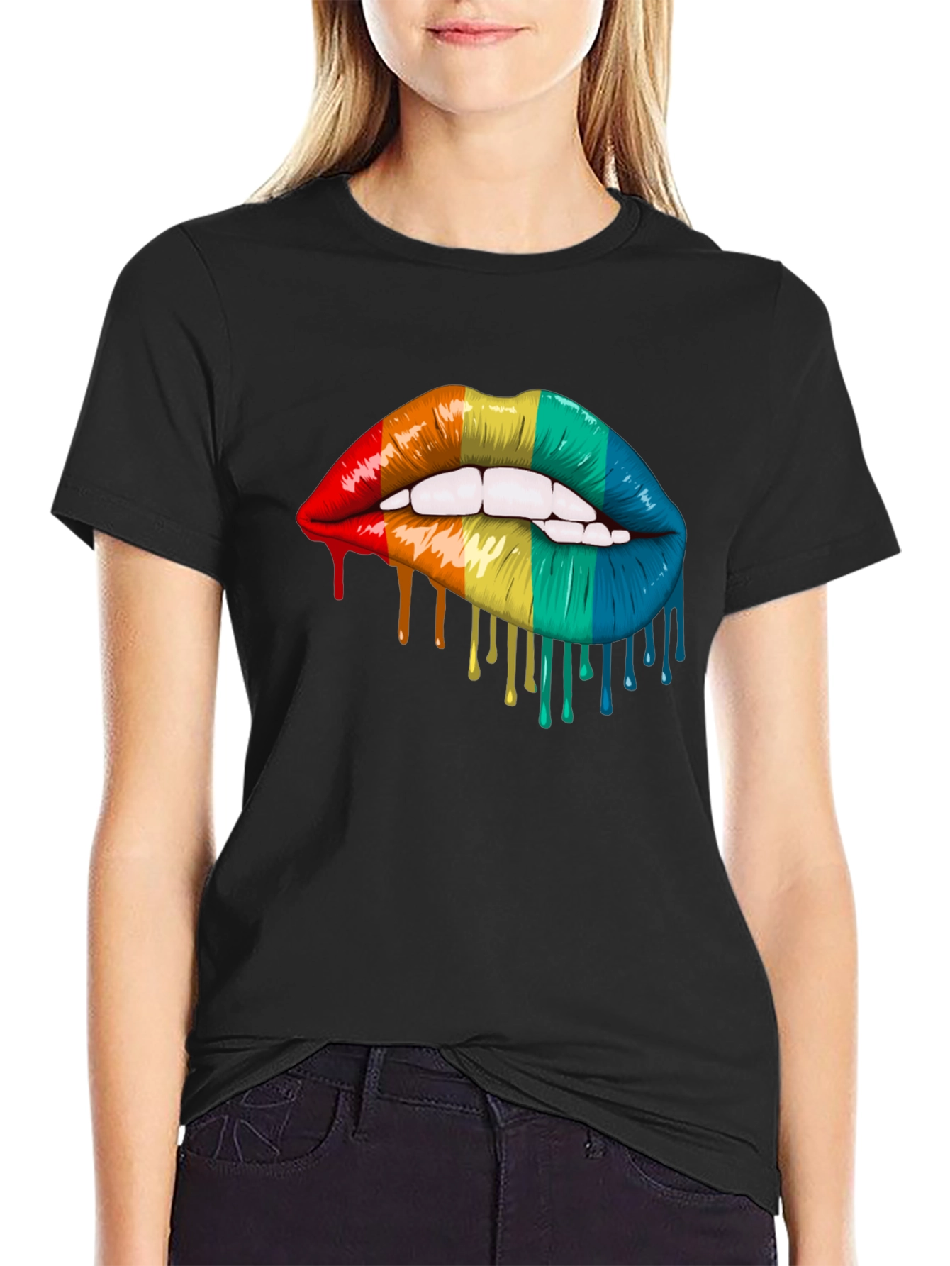 Black Rainbow Lips Graphic T-Shirt - Pride Tee view 2