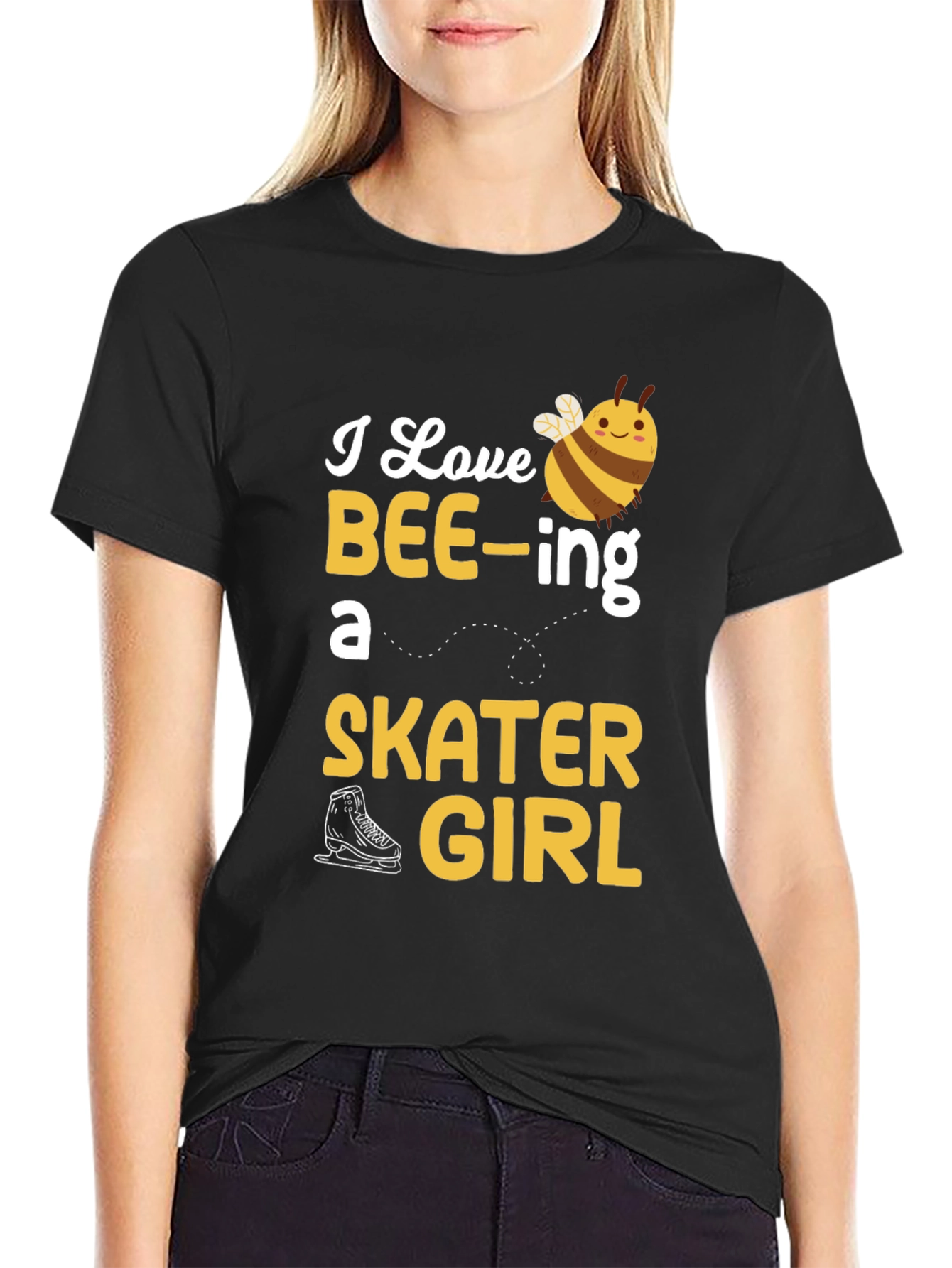 Black I Love BEE-ing a Skater Girl T-Shirt view 2