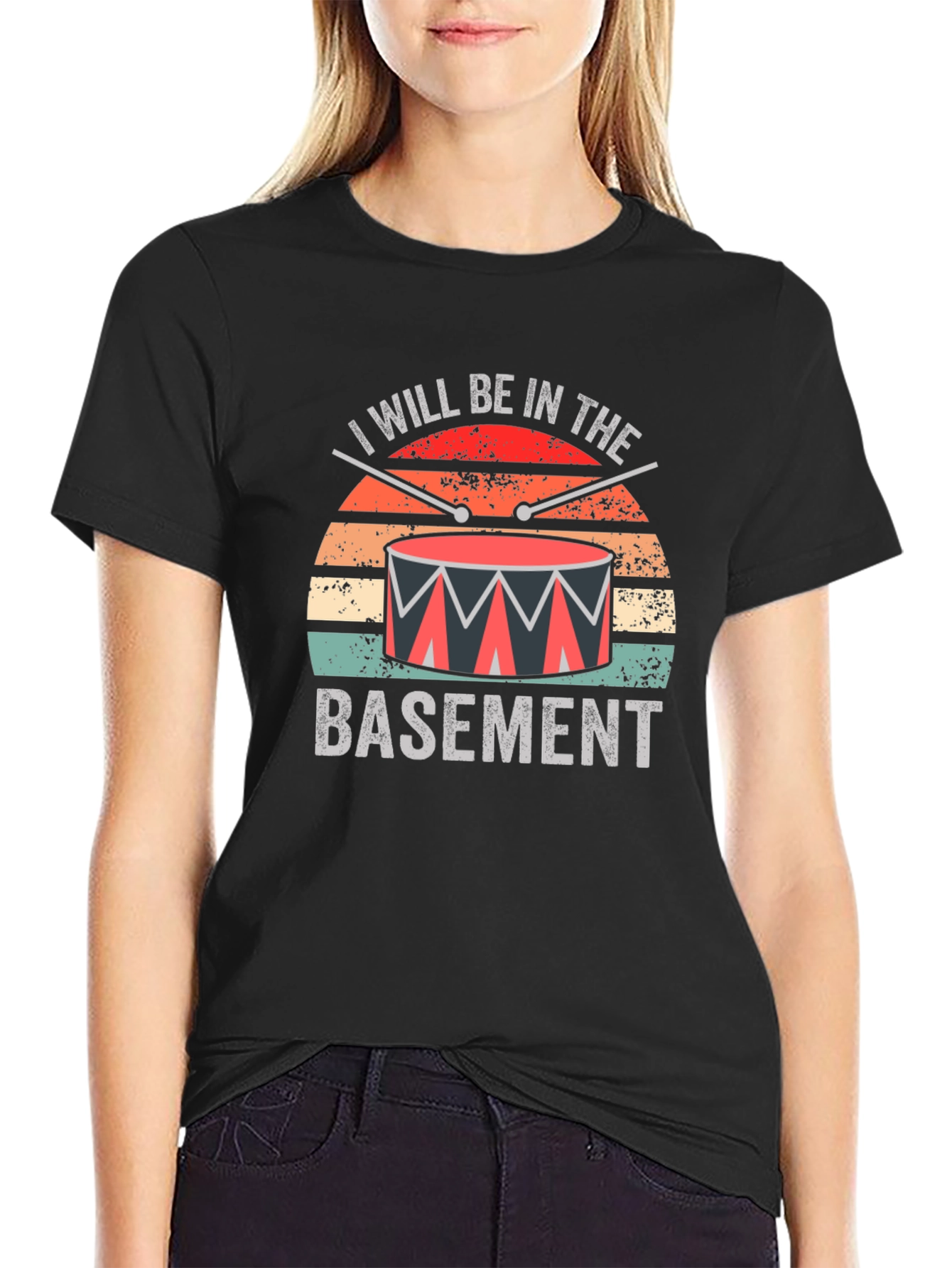 Black I Will Be In The Basement Drummer T-Shirt view 2