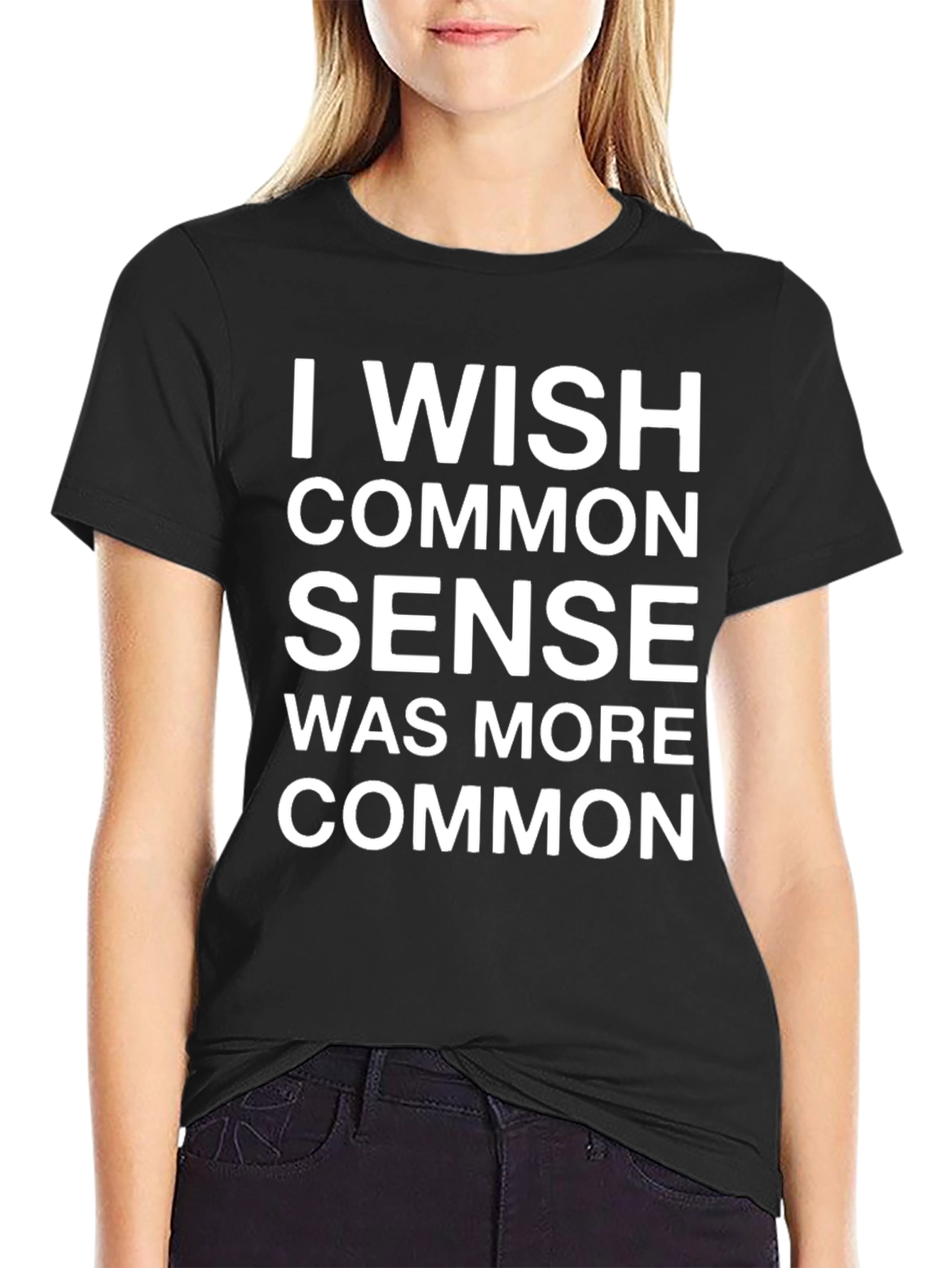 Black Funny "I Wish Common Sense" Graphic Tee - Black view 2