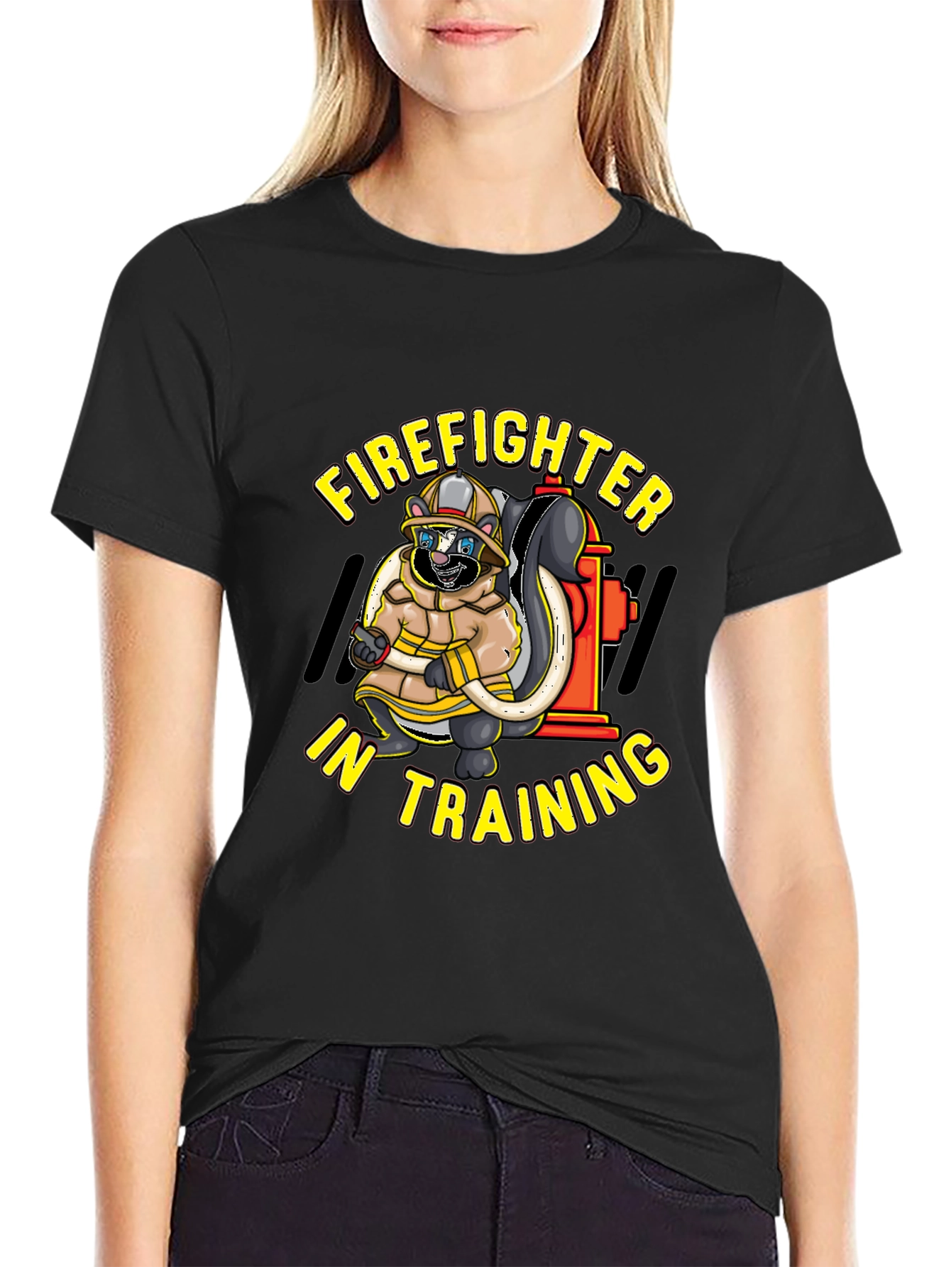 Black Firefighter Skunk in Training T-Shirt view 2