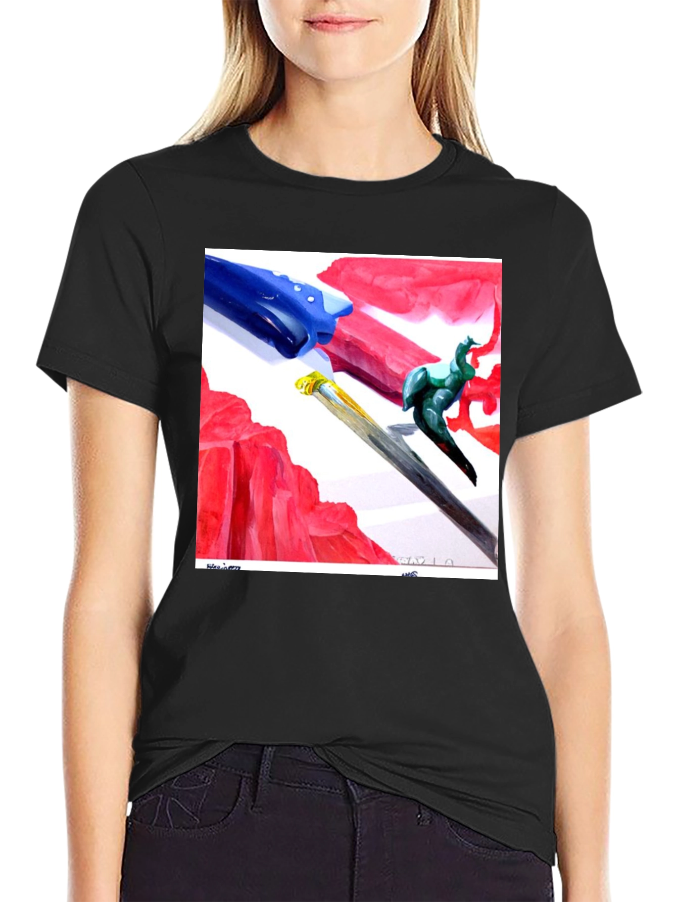 Black Abstract Art T-Shirt - Modern Artistic Tee view 2
