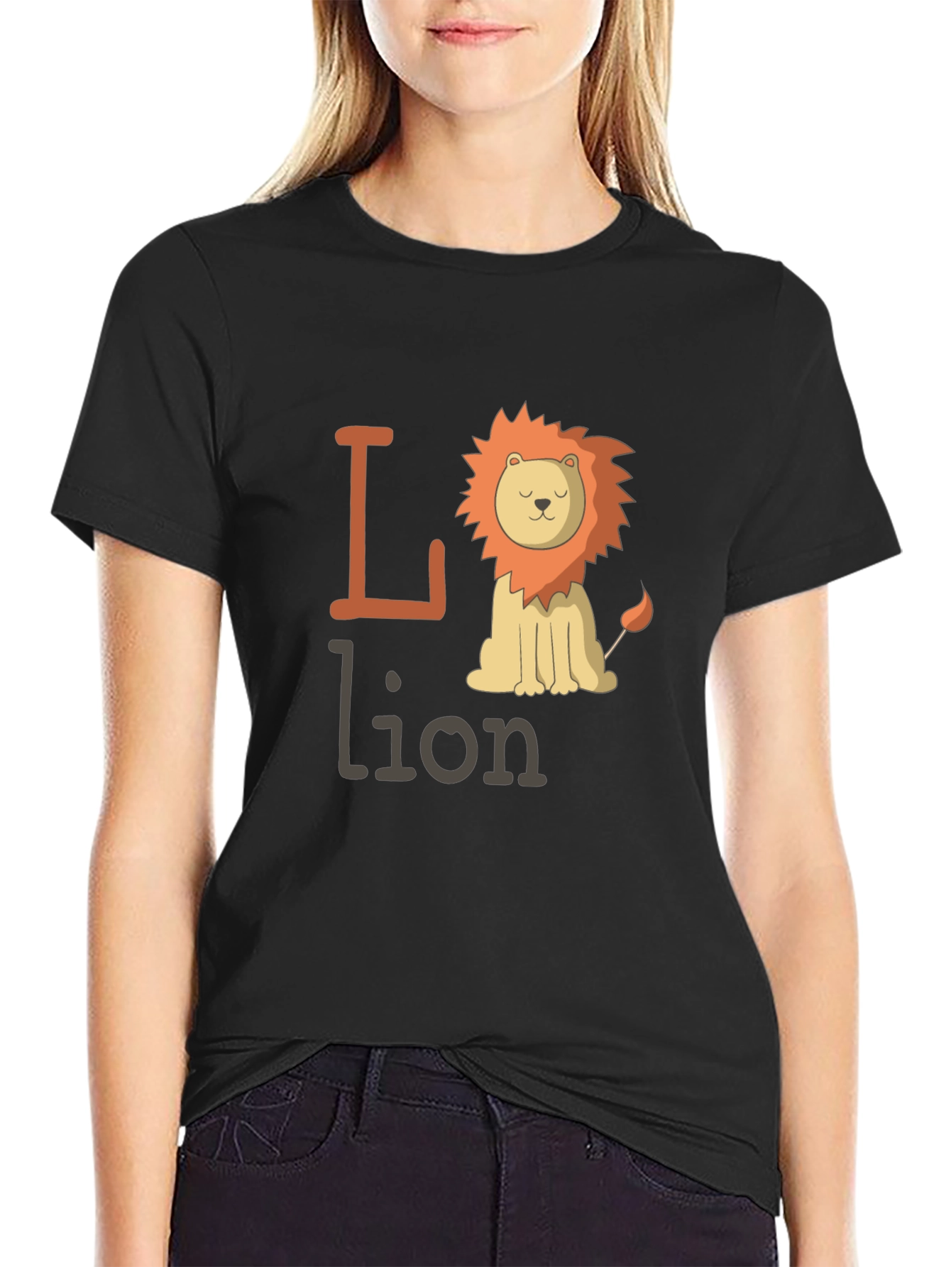 Black Cute Lion Graphic Tee - Animal Lover T-Shirt view 2