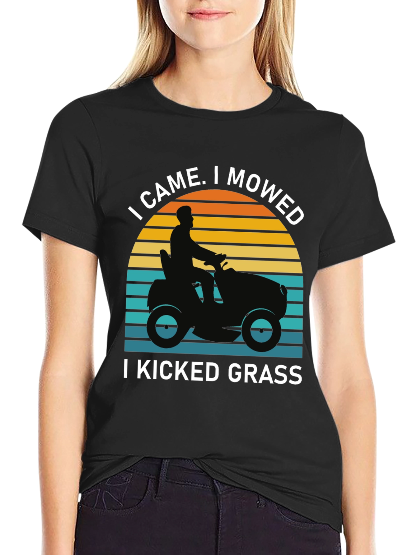 Black I Came I Mowed I Kicked Grass Black T-Shirt view 2