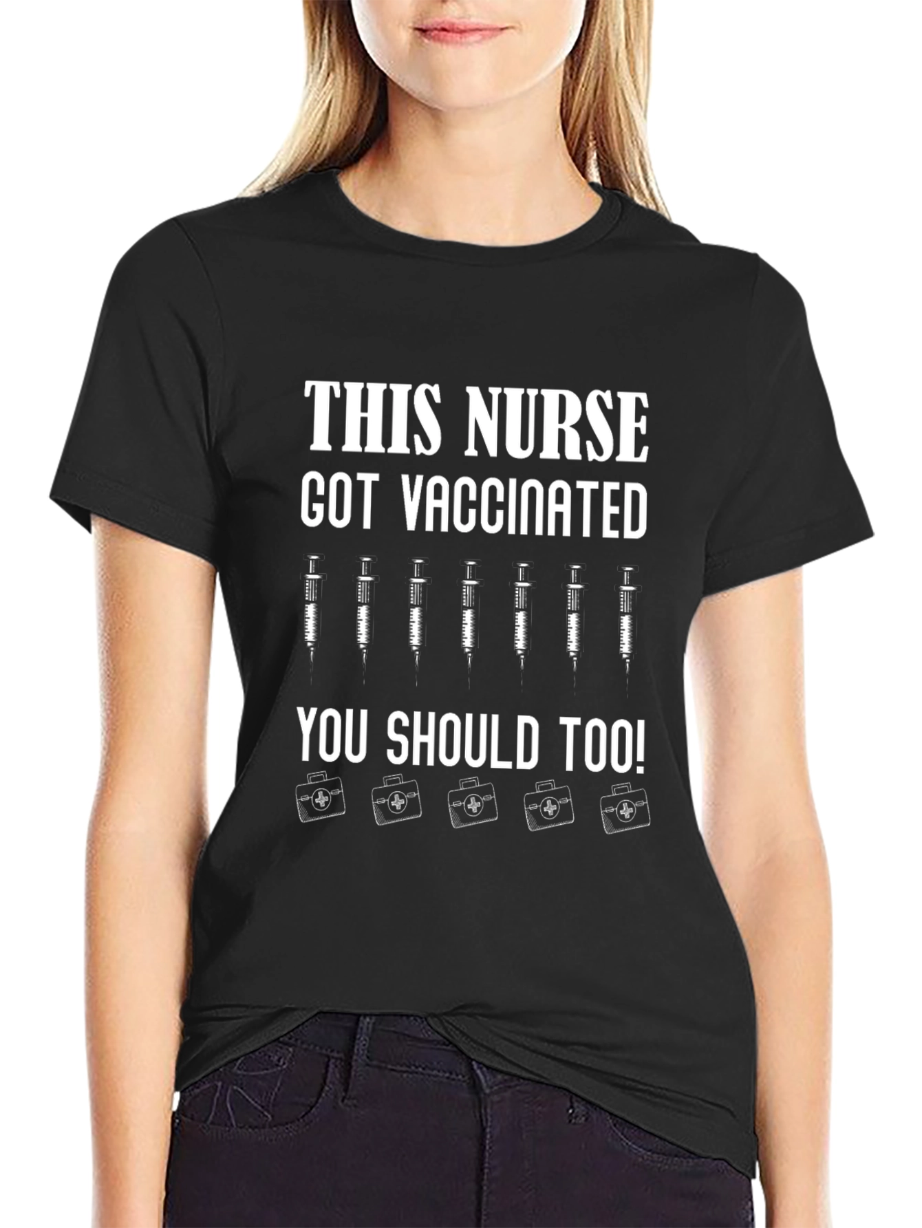 Black Vaccinated Nurse Graphic T-Shirt - Get Yours Today! view 2