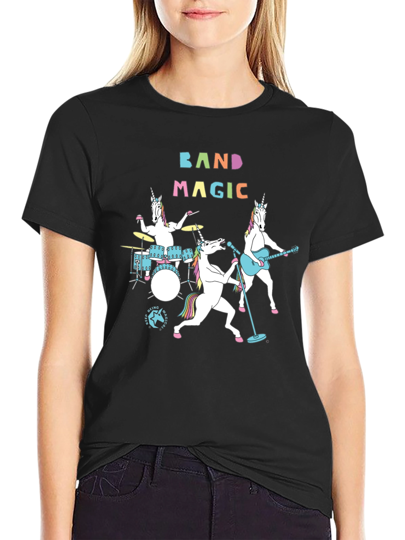 Black Band Magic Unicorn Graphic T-Shirt view 2