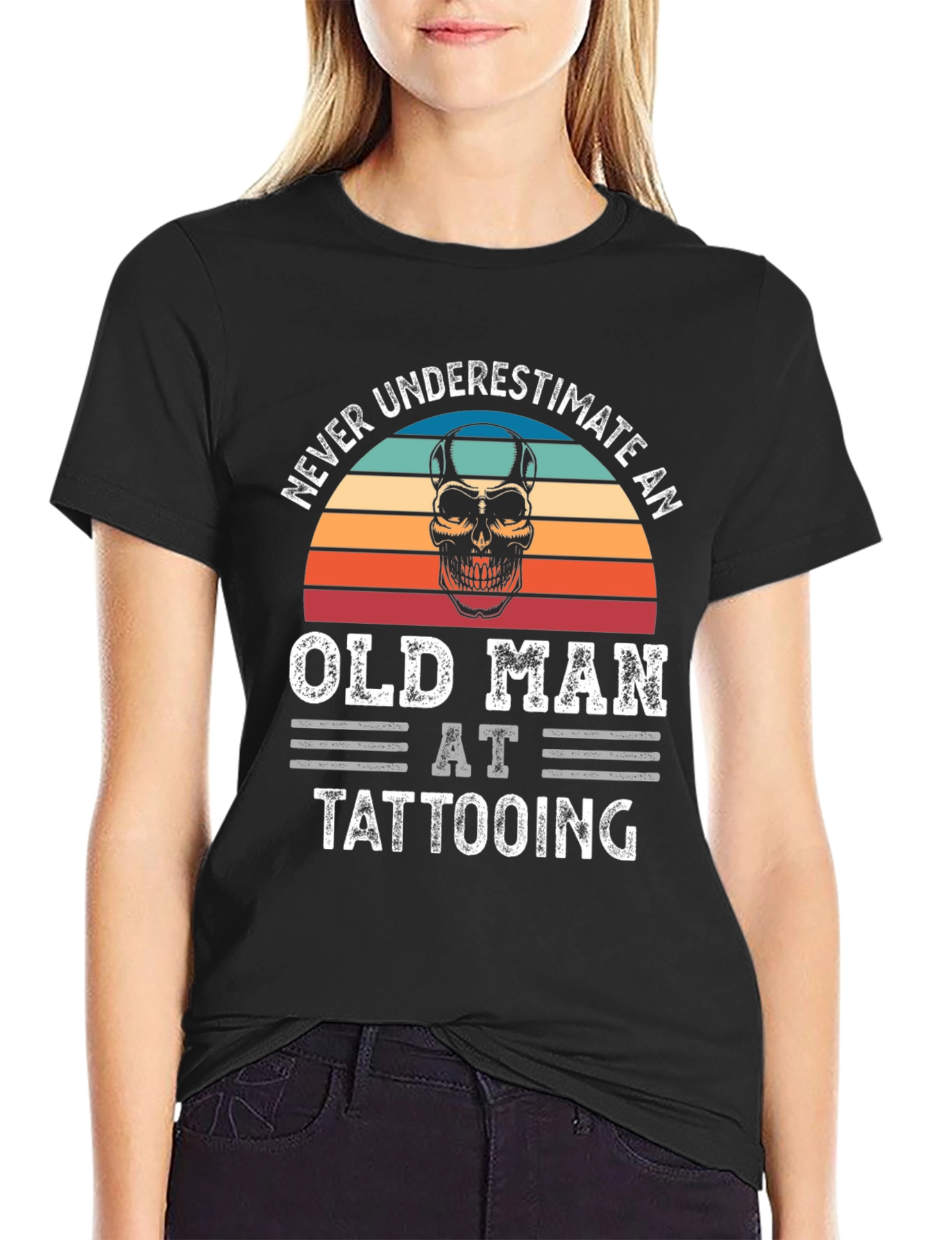 Black Never Underestimate Old Man Tattooing T-Shirt view 2