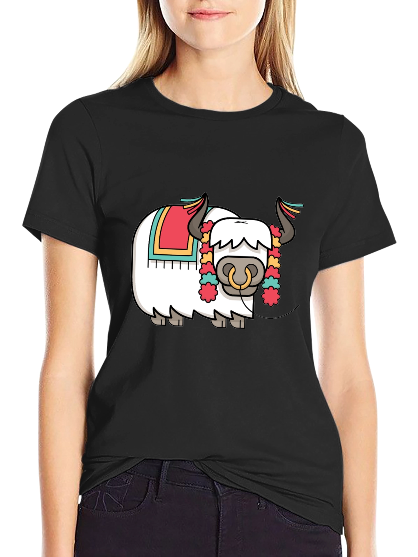 Black Yak Cartoon Graphic T-Shirt - Fun & Unique Design view 2