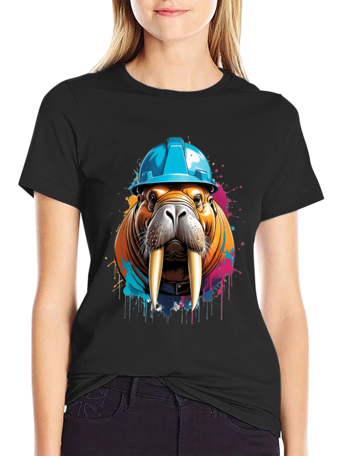 Black Walrus in Hard Hat Graphic Tee view 2