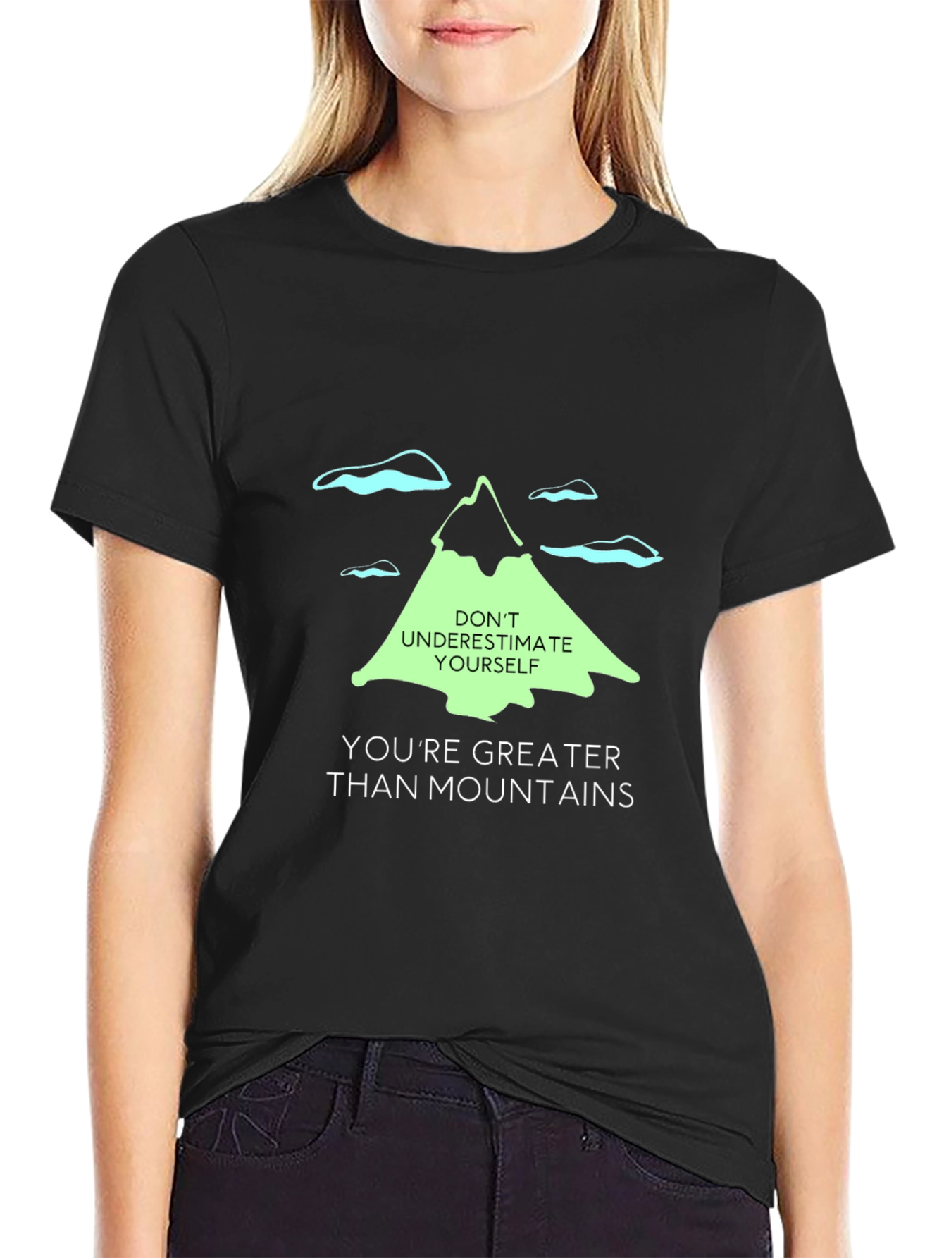 Black Motivational Graphic Tee - Greater Than Mountains view 2