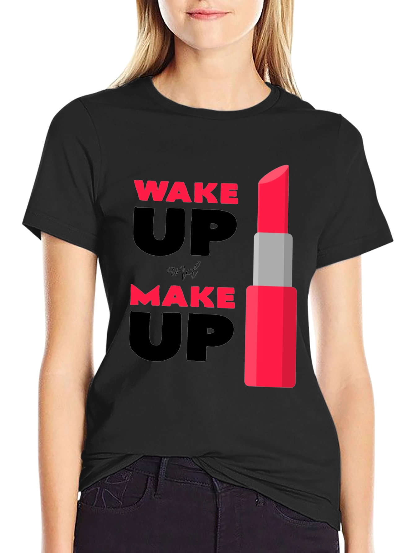 Black Wake Up & Make Up Lipstick Graphic Tee view 2