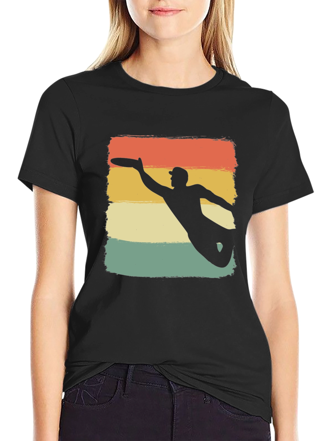 Black Retro Ultimate Frisbee Silhouette T-Shirt view 2