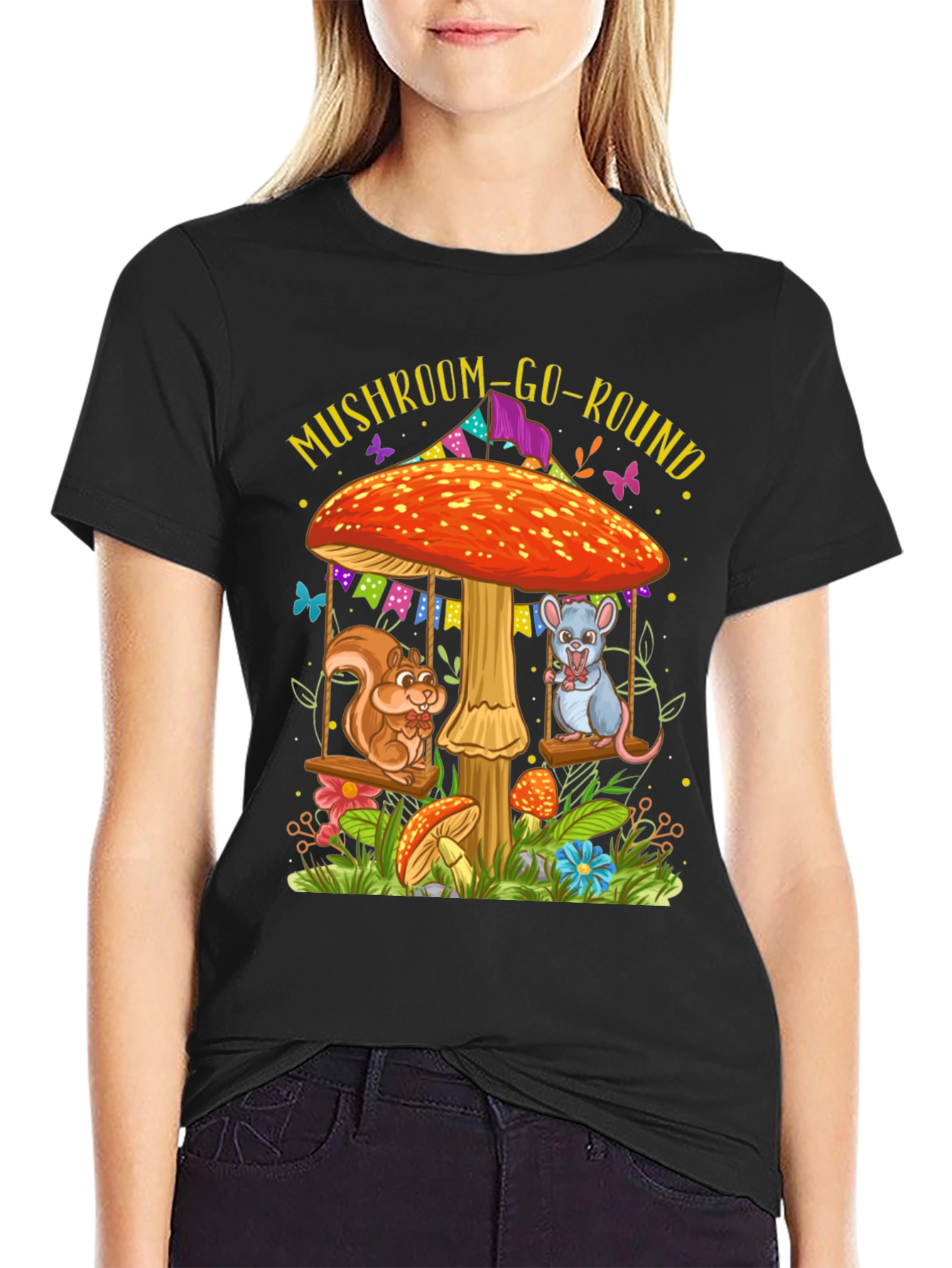 Black Mushroom Go Round Graphic Tee view 2