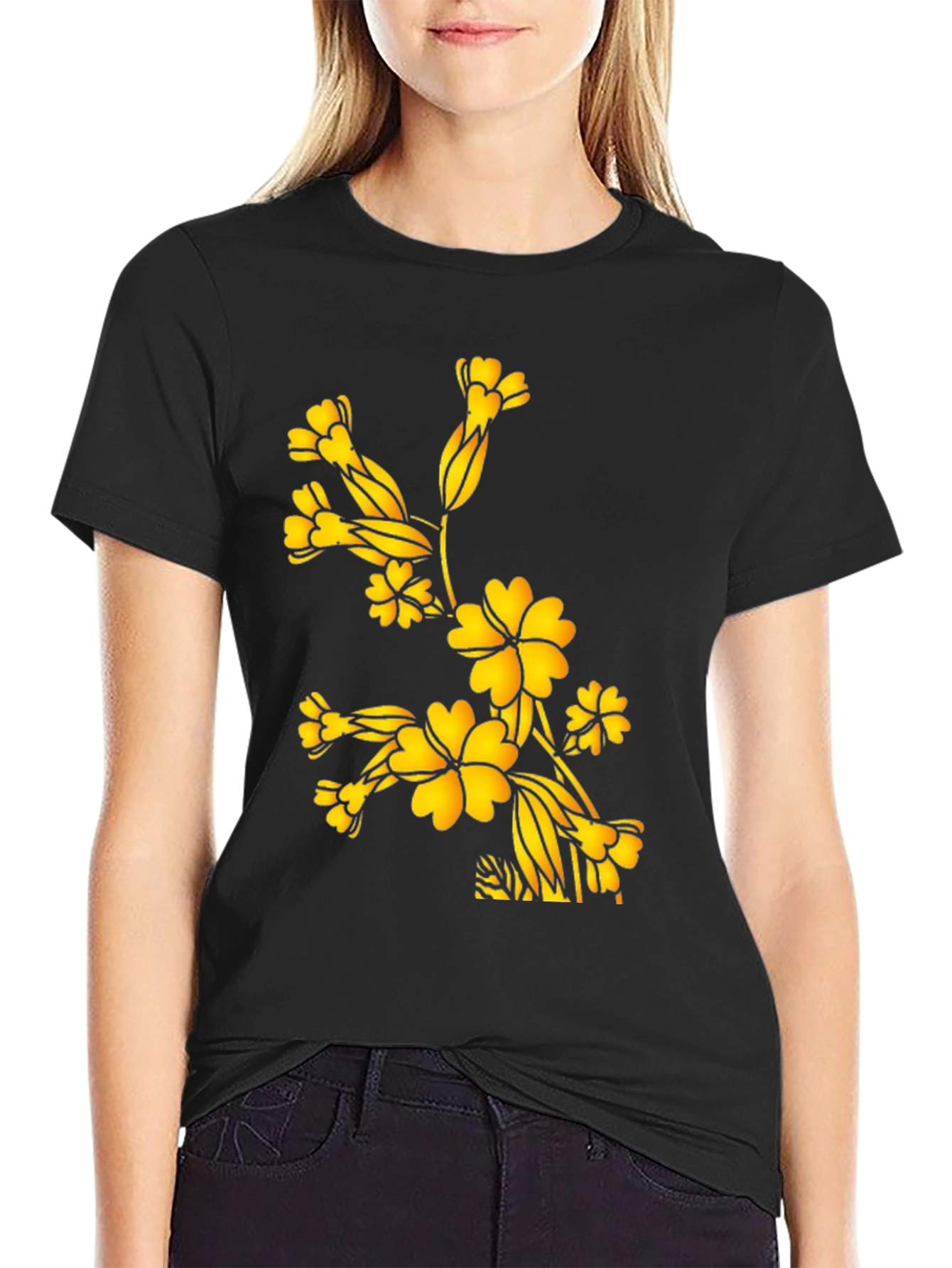 Black Floral Blossom Black T-Shirt view 2