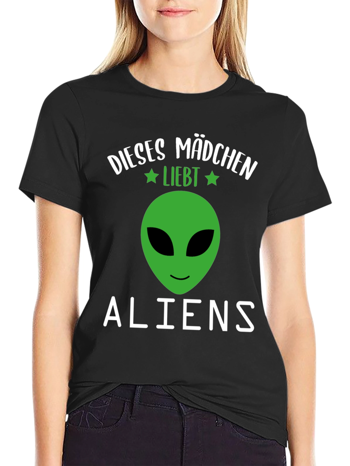 Black This Girl Loves Aliens Graphic T-Shirt view 2