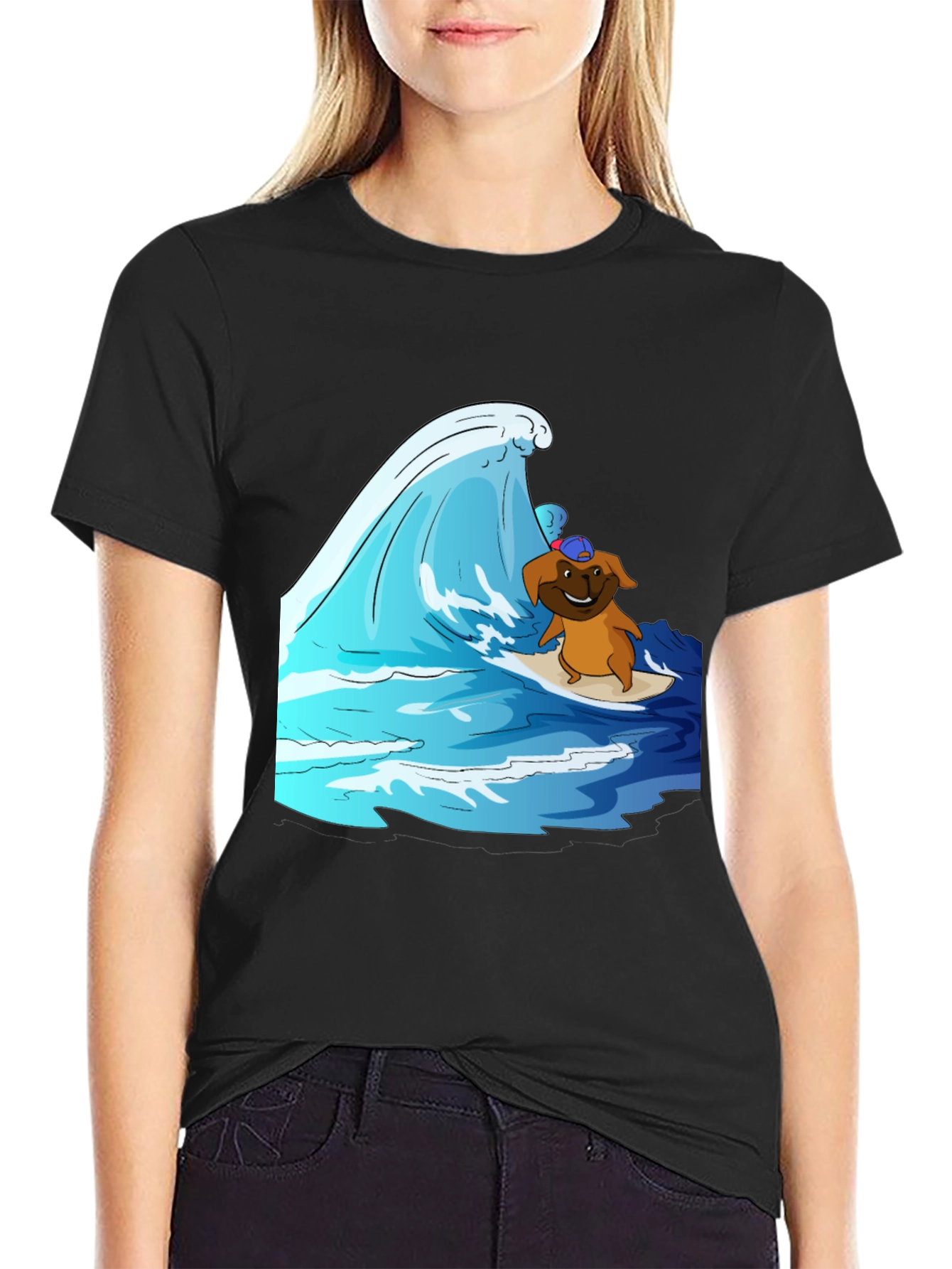 Black Surfing Dog T-Shirt view 2