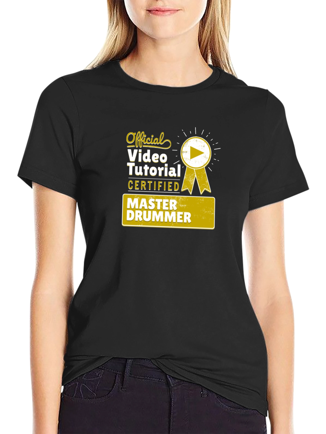 Black Master Drummer Certified Video Tutorial Black T-Shirt view 2