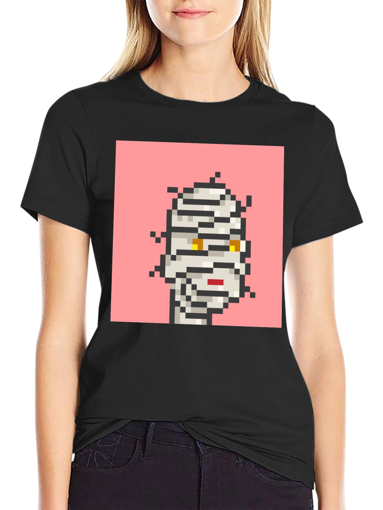 Black Pixelated Mummy Graphic Black T-Shirt view 2
