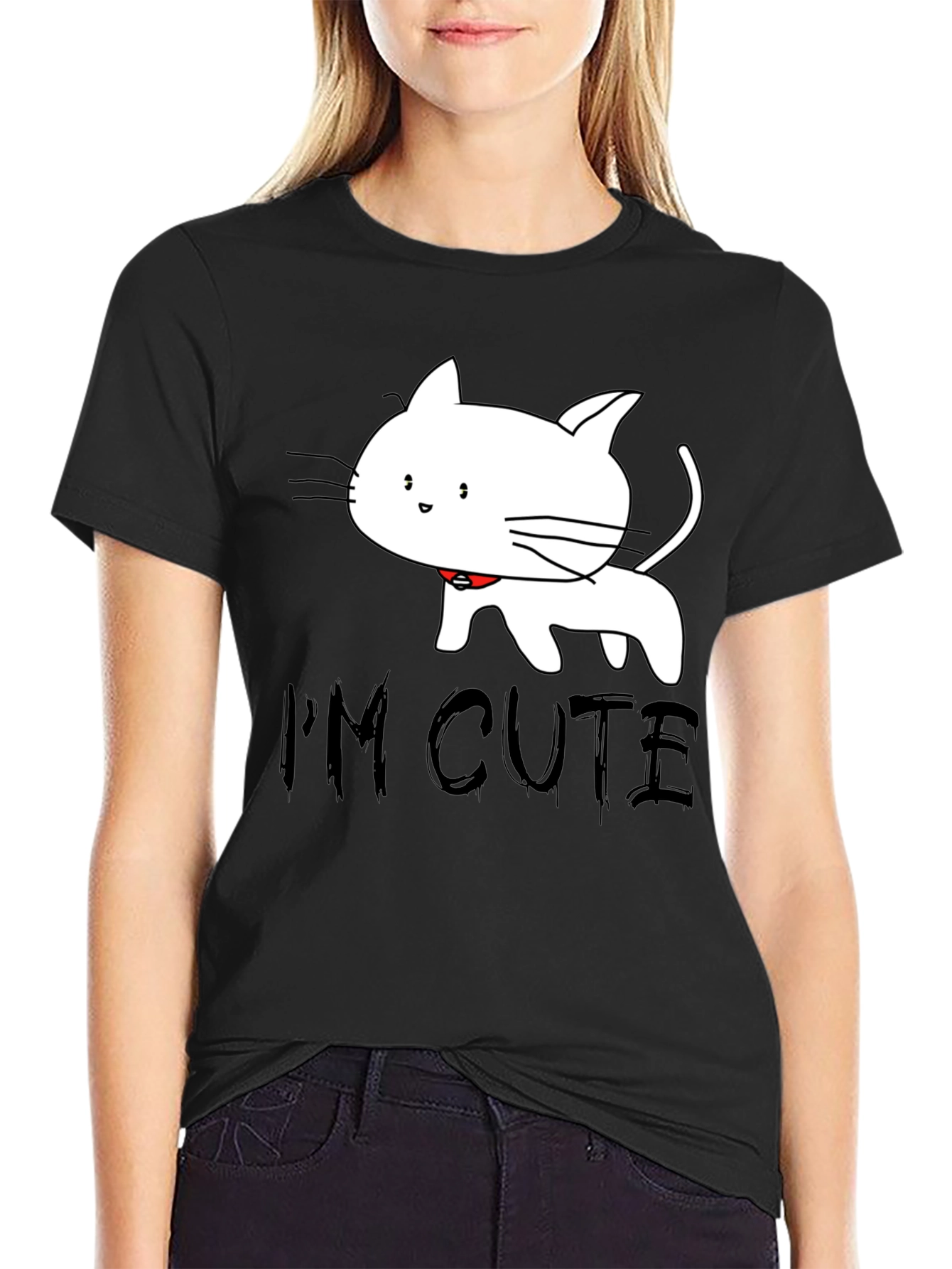 Black Cute Cat T-Shirt - I'm Cute view 2