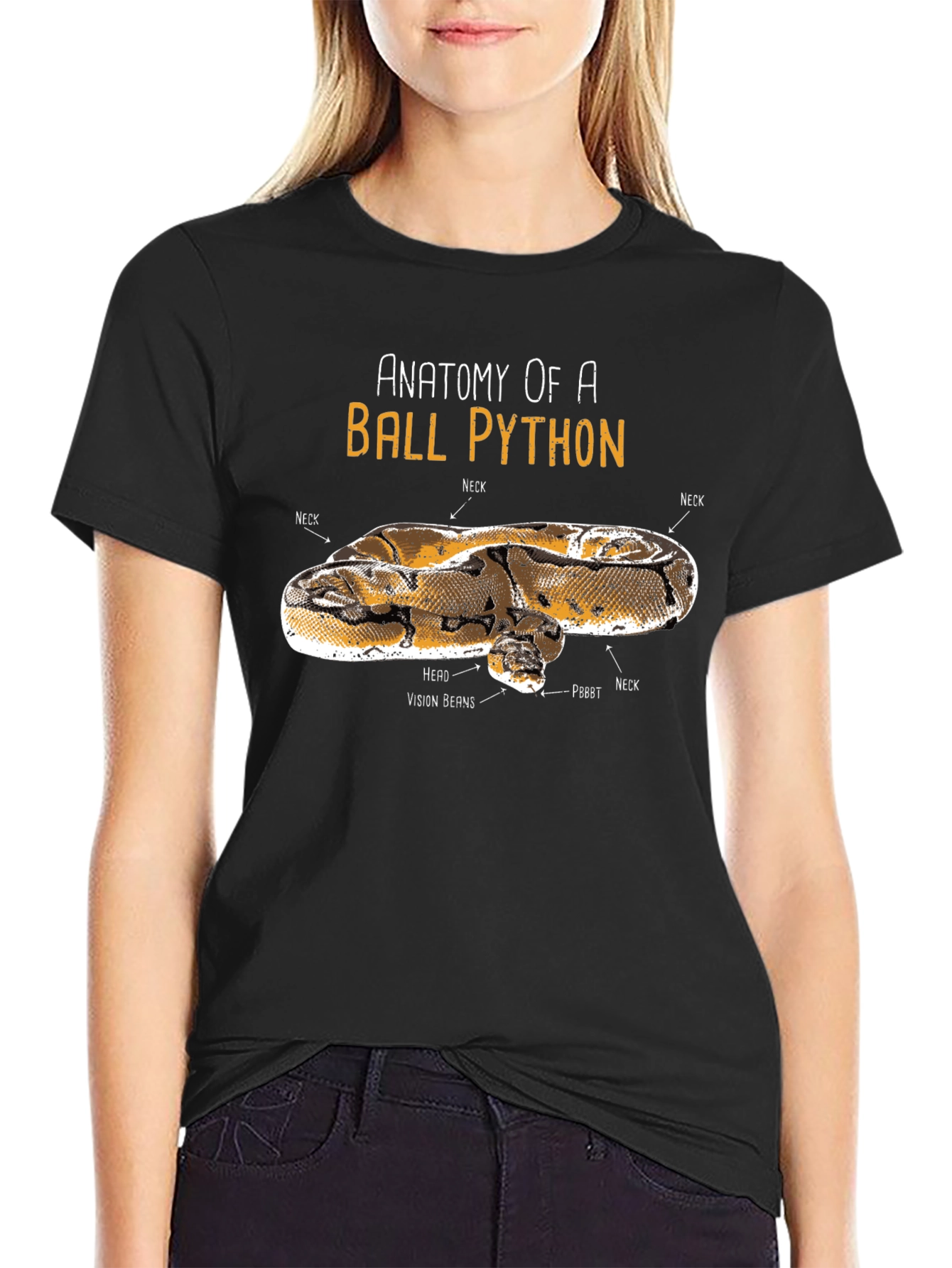 Black Anatomy of Ball Python Funny T-Shirt view 2