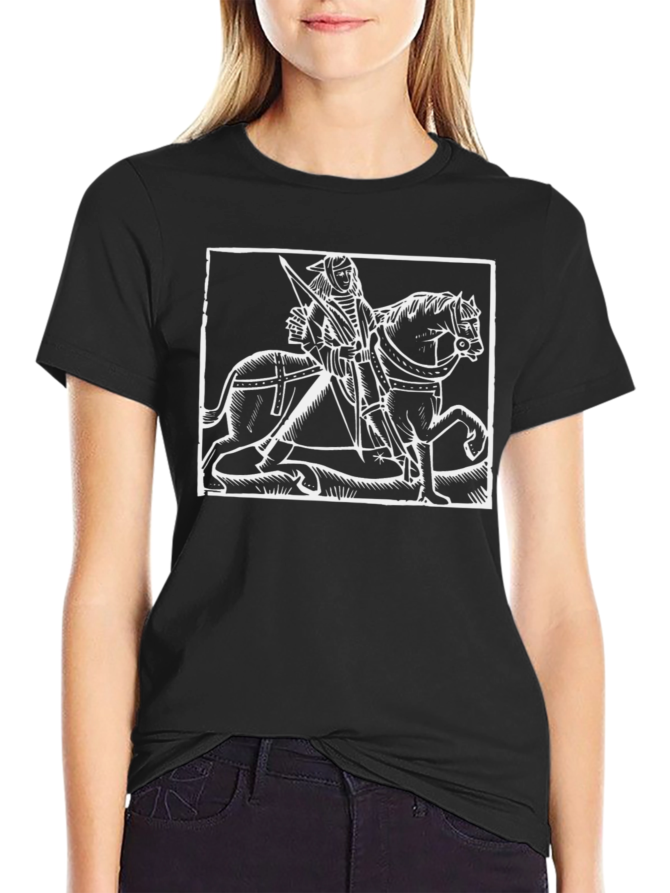 Black Medieval Knight & Horse Graphic Tee - Black view 2