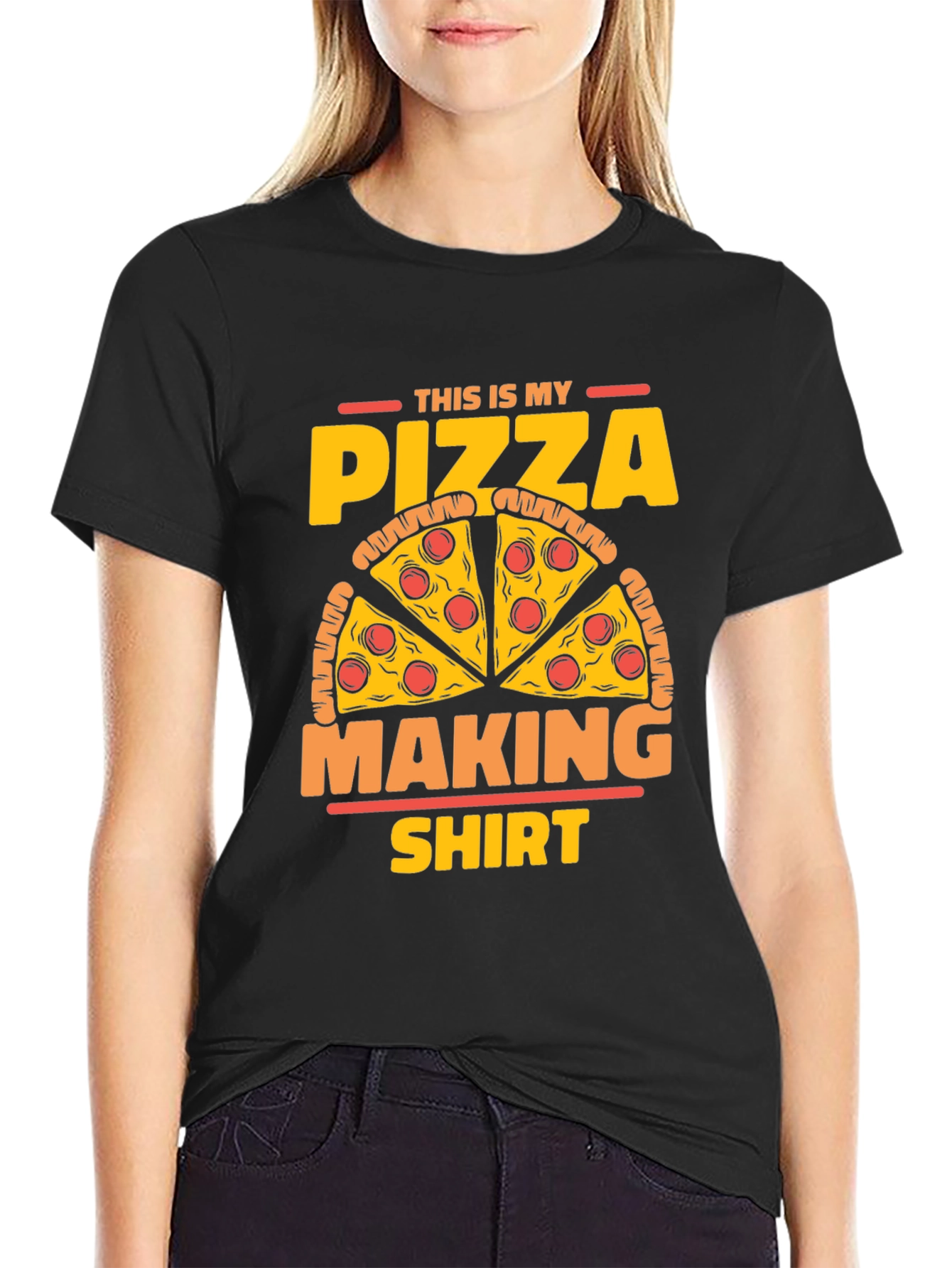 Black Pizza Making T-Shirt - Funny Graphic Tee view 2