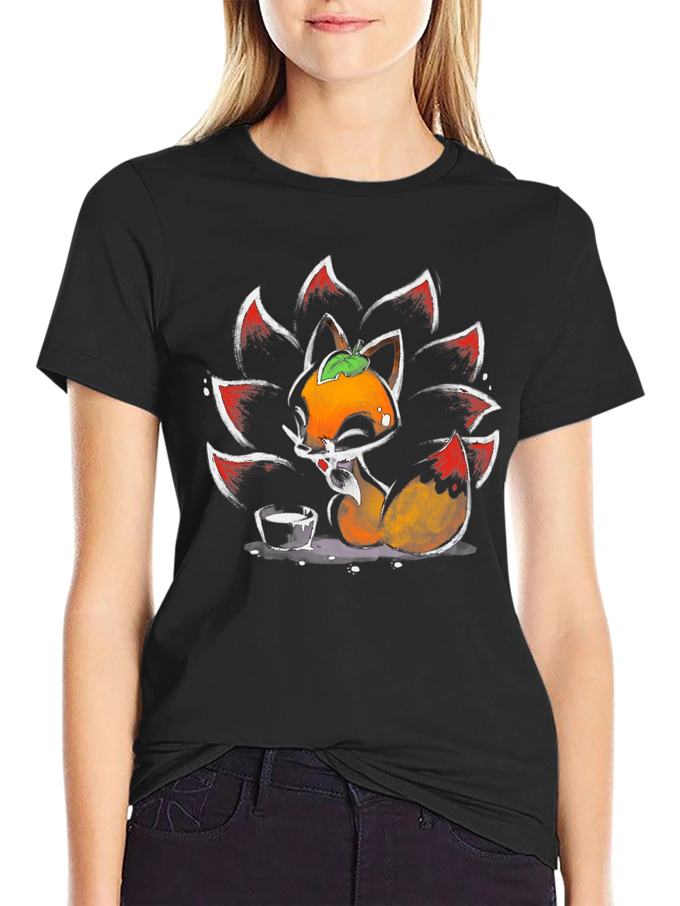 Black Nine-Tailed Fox Graphic Tee view 2