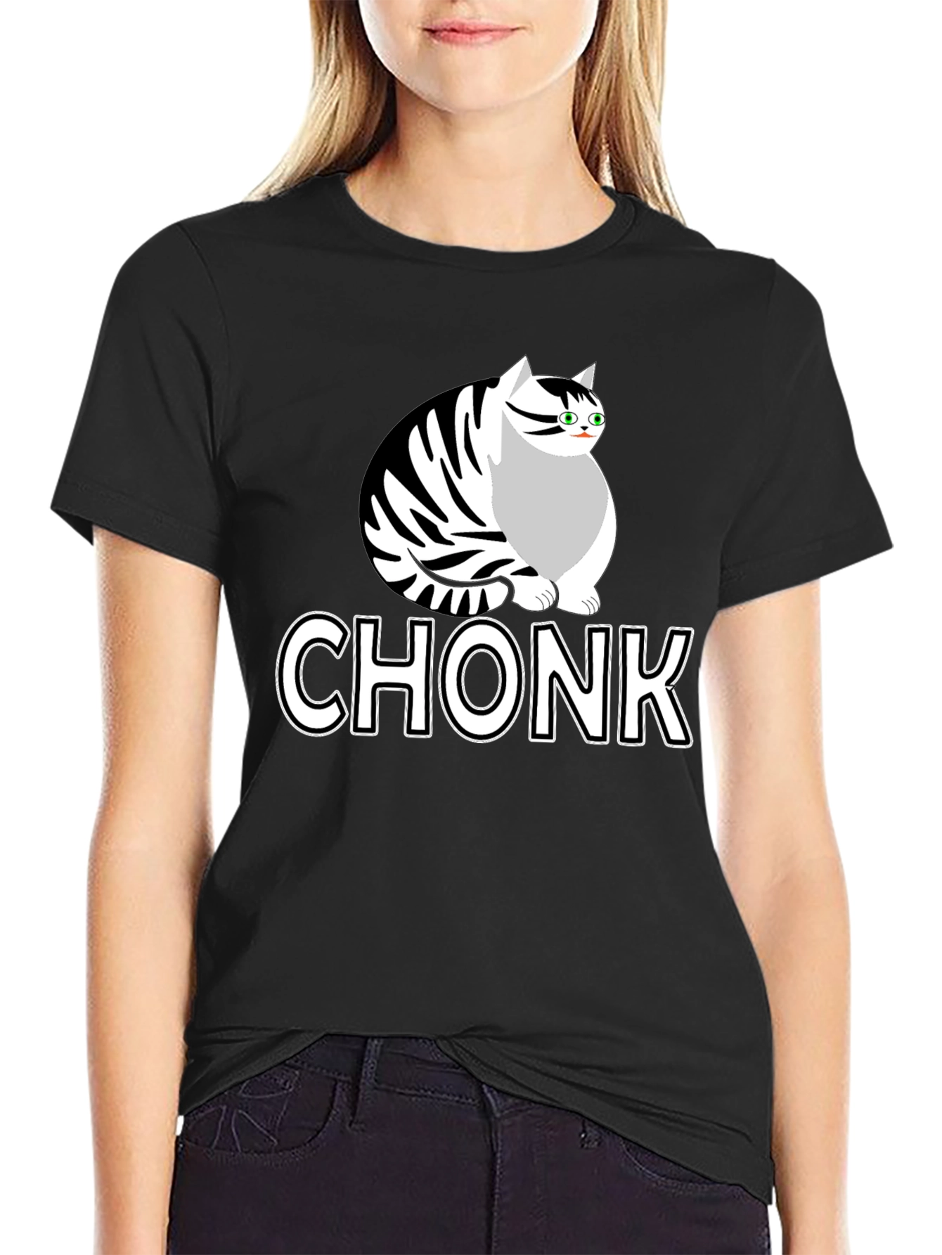 Black Chonk Cat Graphic T-Shirt - Funny Cat Lover Tee view 2