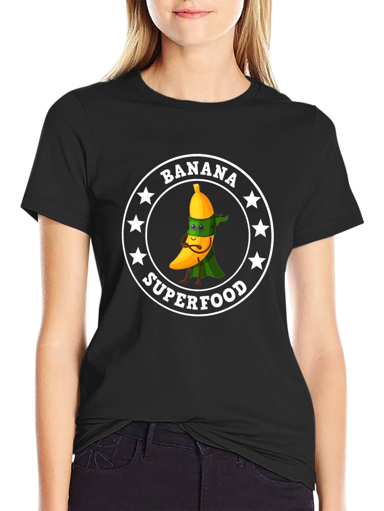 Black Banana Superfood T-Shirt - Funny Cartoon Fruit Tee view 2